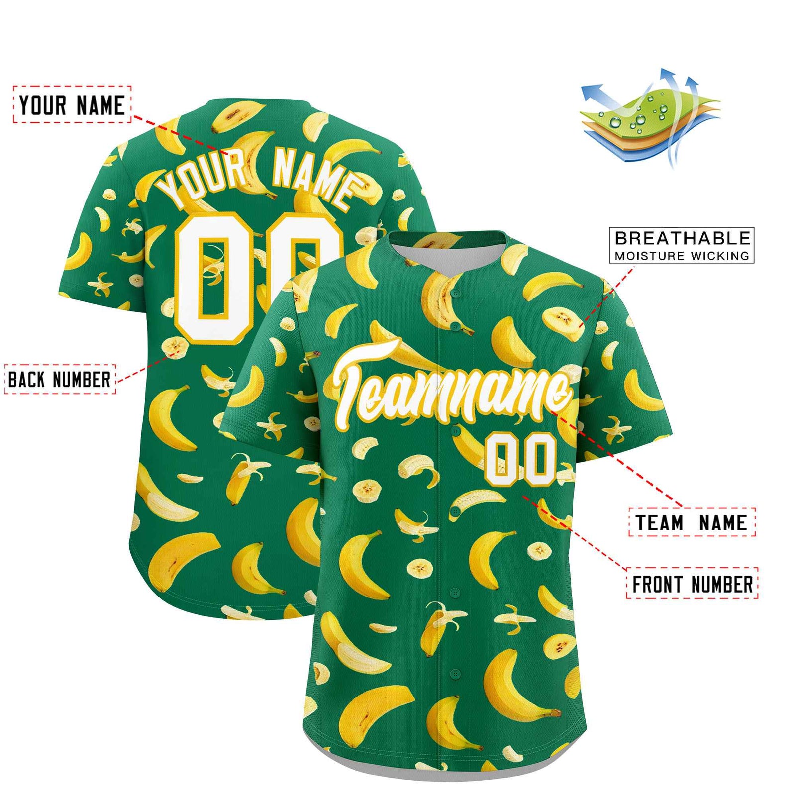 Custom Kelly Green Banana Graffiti Pattern Fashion Authentic Baseball Jersey | Graffiti Pattern | Embroidery&Dye-sublimation printing | KXKSHOP