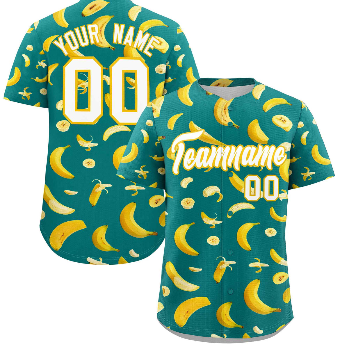 Custom Teal Banana Graffiti Pattern Fashion Authentic Baseball Jersey | Graffiti Pattern | Embroidery&amp;Dye-sublimation printing | KXKSHOP