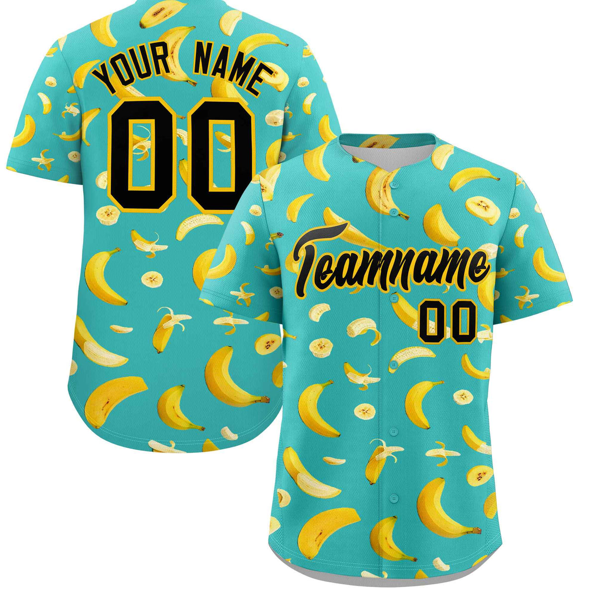 Custom Teal Banana Graffiti Pattern Fashion Authentic Baseball Jersey | Graffiti Pattern | Embroidery&amp;Dye-sublimation printing | KXKSHOP