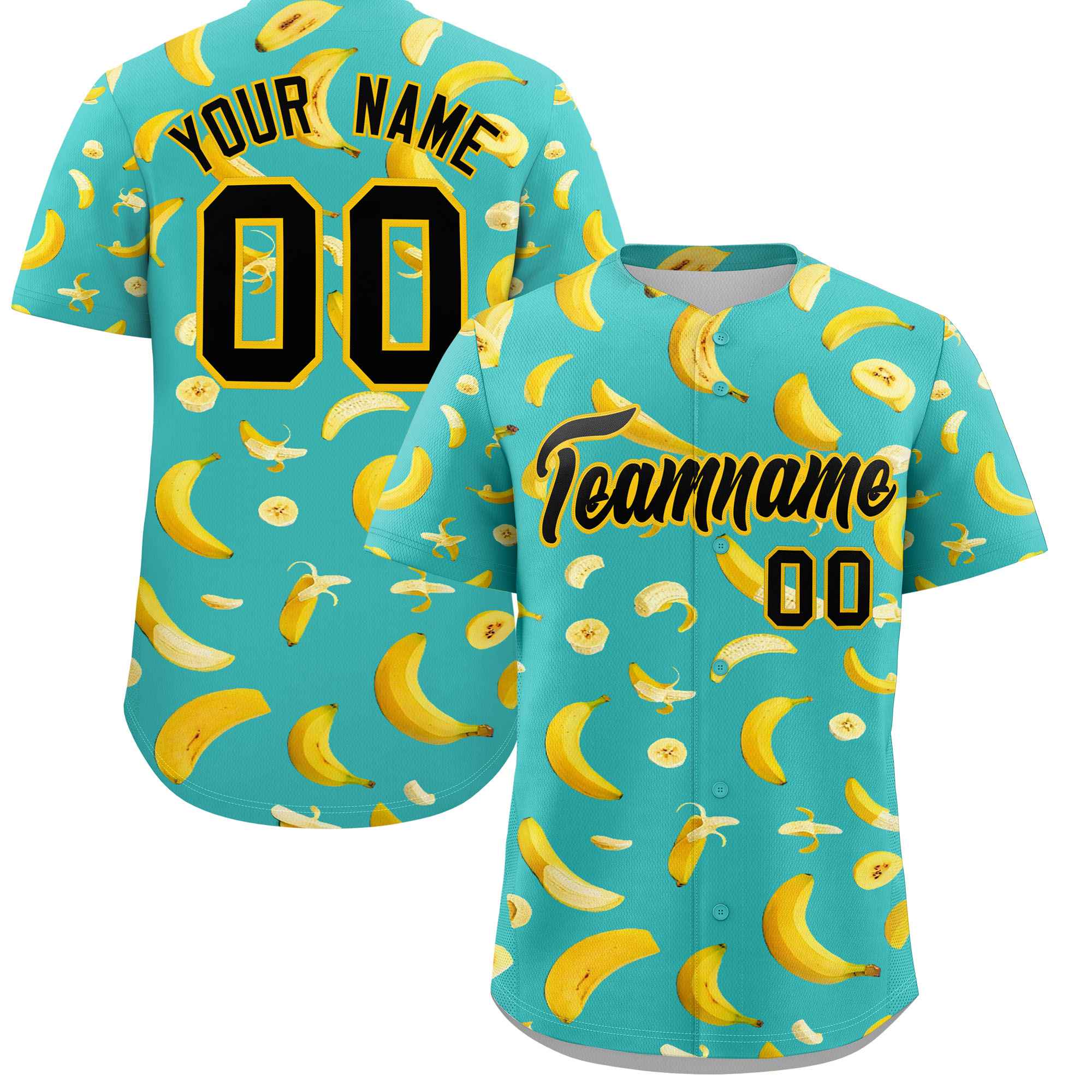 Custom Teal Banana Graffiti Pattern Fashion Authentic Baseball Jersey | Graffiti Pattern | Embroidery&Dye-sublimation printing | KXKSHOP