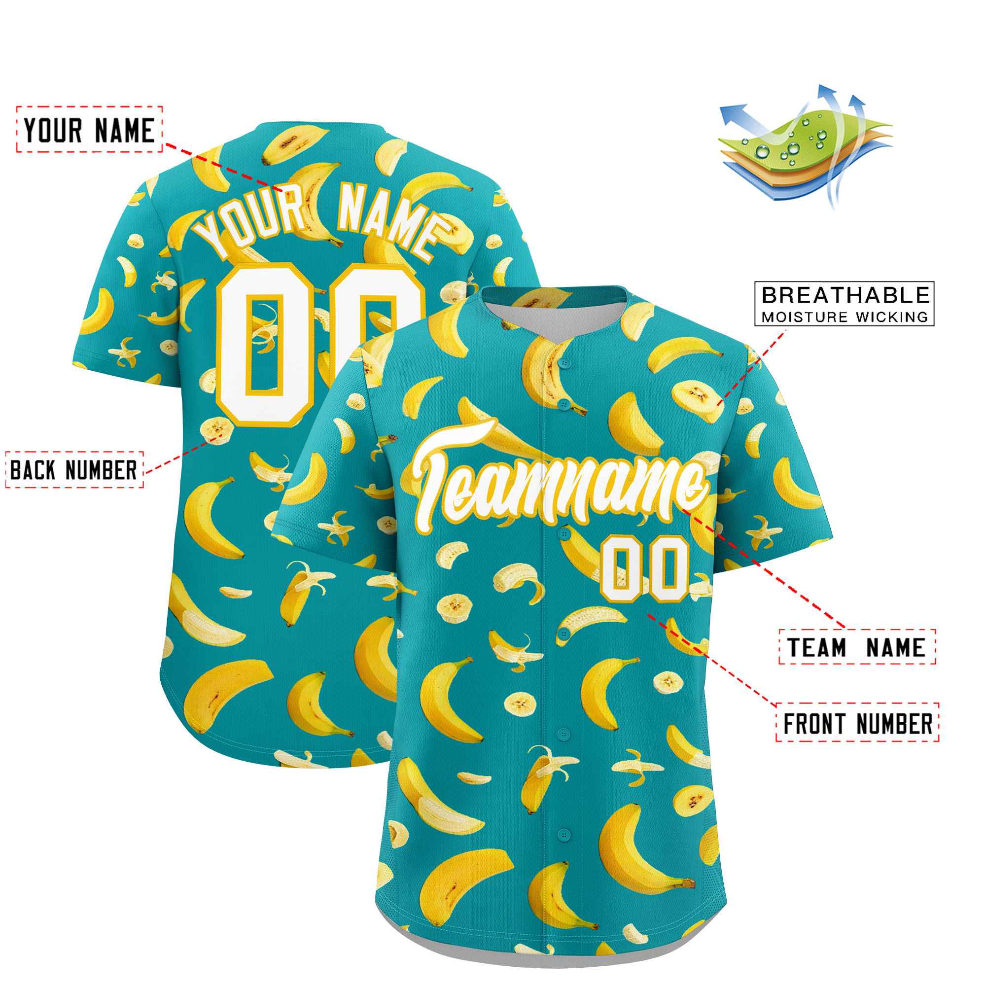 Custom Aqua Banana Graffiti Pattern Fashion Authentic Baseball Jersey | Graffiti Pattern | Embroidery&Dye-sublimation printing | KXKSHOP