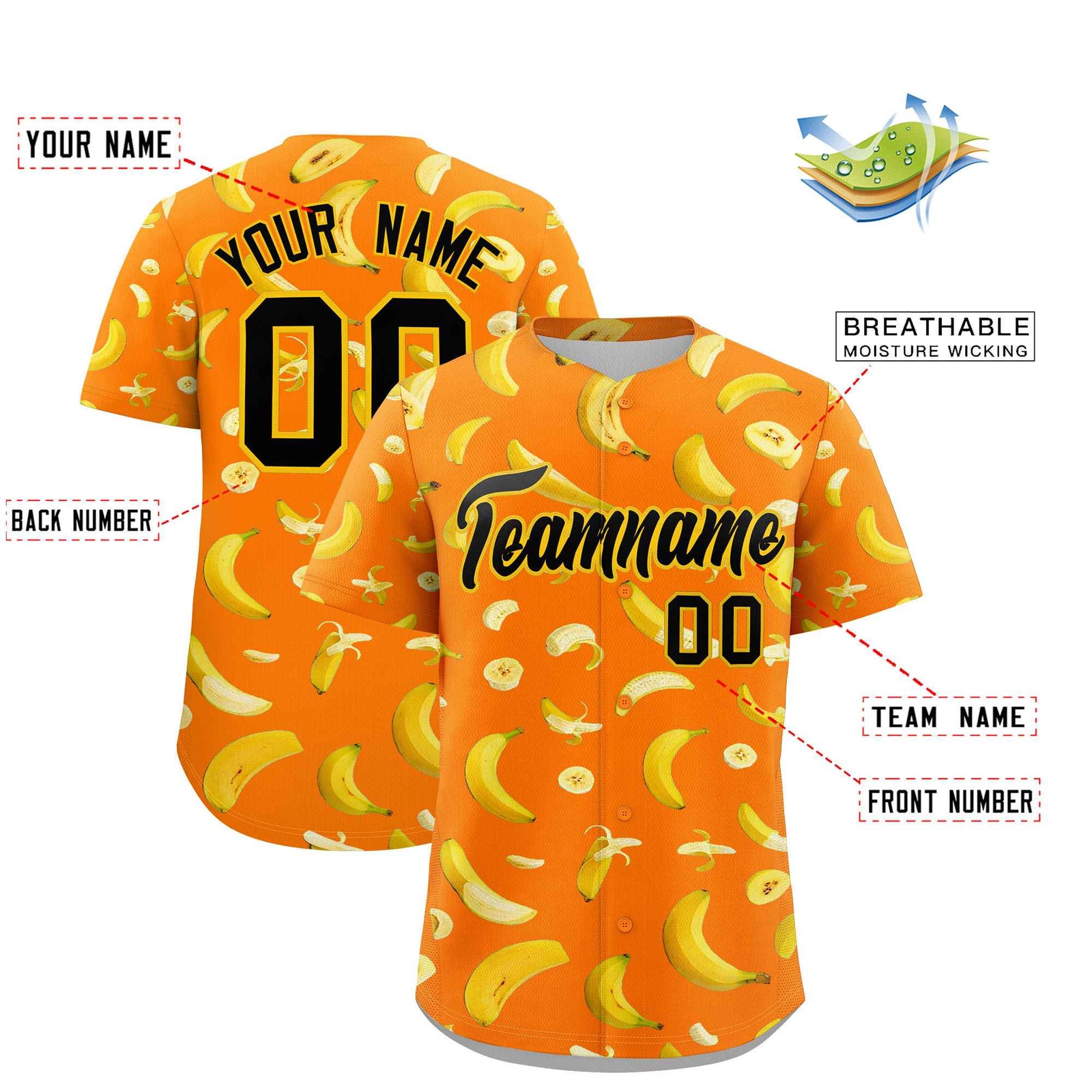 Custom Orange Banana Graffiti Pattern Fashion Authentic Baseball Jersey | Graffiti Pattern | Embroidery&Dye-sublimation printing | KXKSHOP
