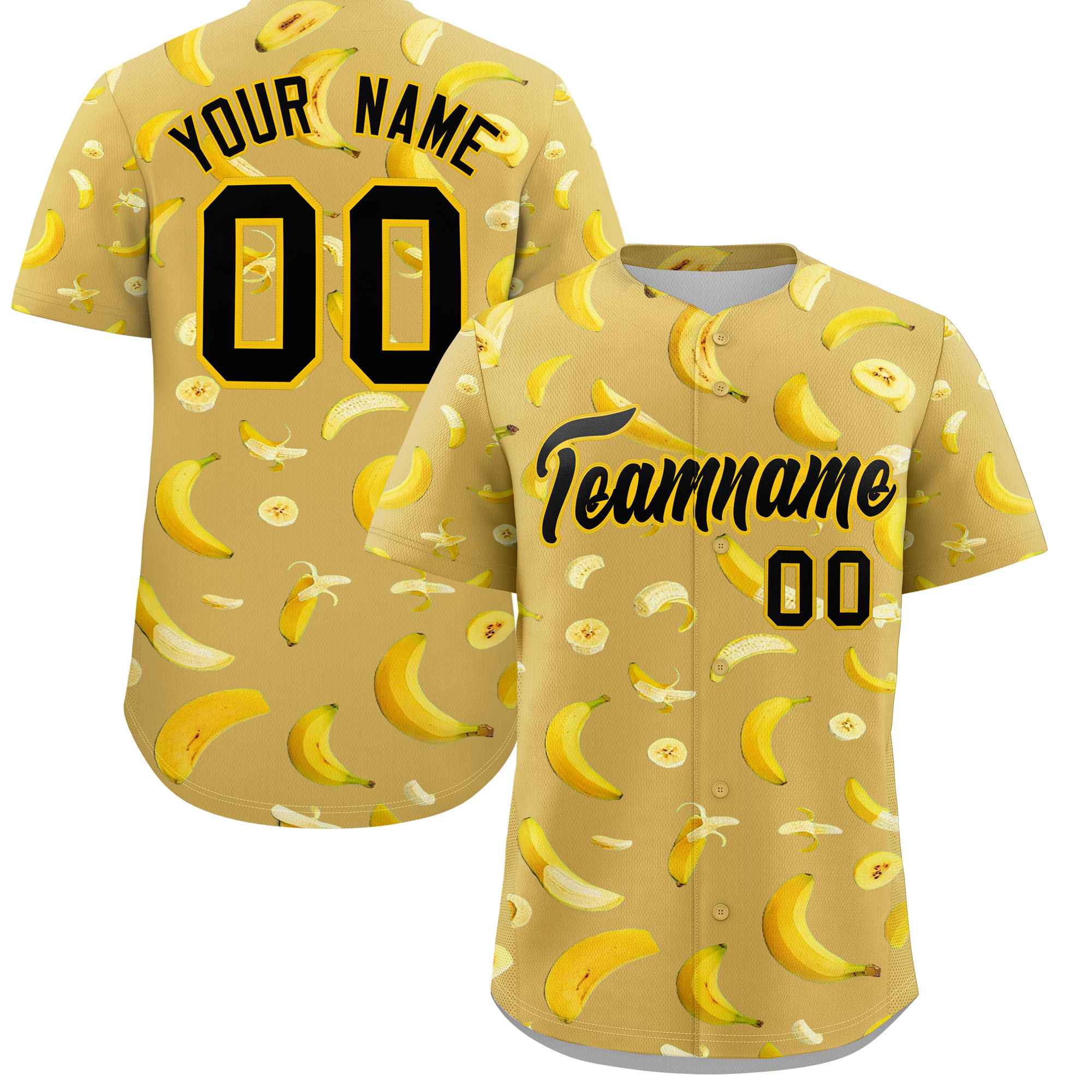 Custom Old Gold Banana Graffiti Pattern Fashion Authentic Baseball Jersey | Graffiti Pattern | Embroidery&Dye-sublimation printing | KXKSHOP