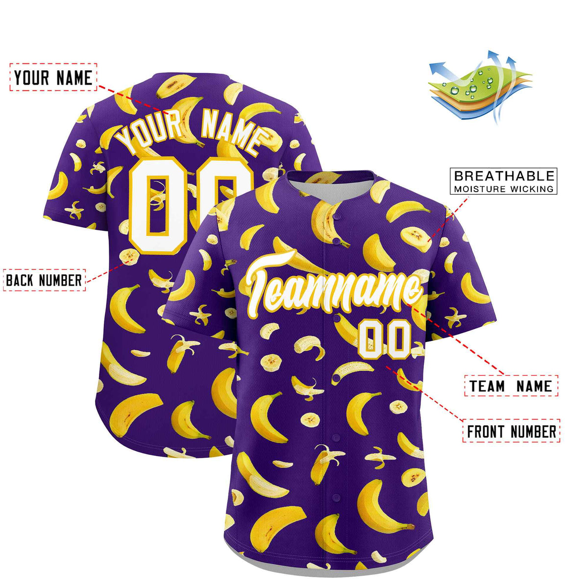 Custom Purple Banana Graffiti Pattern Fashion Authentic Baseball Jersey | Graffiti Pattern | Embroidery&Dye-sublimation printing | KXKSHOP