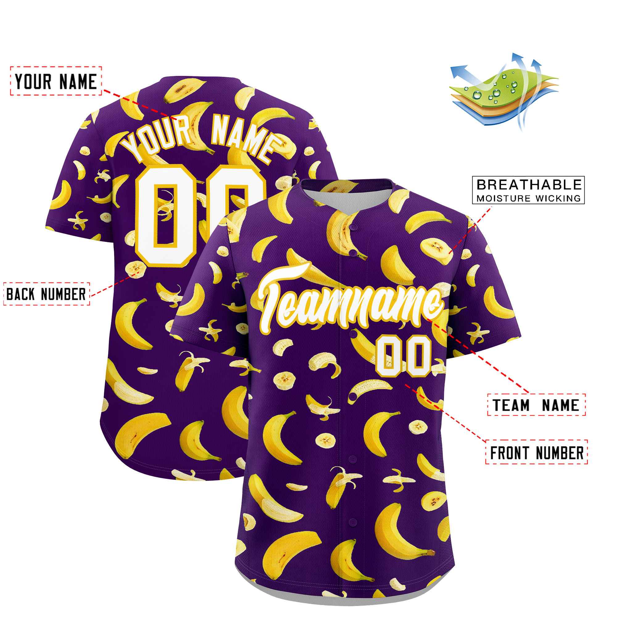 Custom Purple-02 Banana Graffiti Pattern Fashion Authentic Baseball Jersey | Graffiti Pattern | Embroidery&Dye-sublimation printing | KXKSHOP