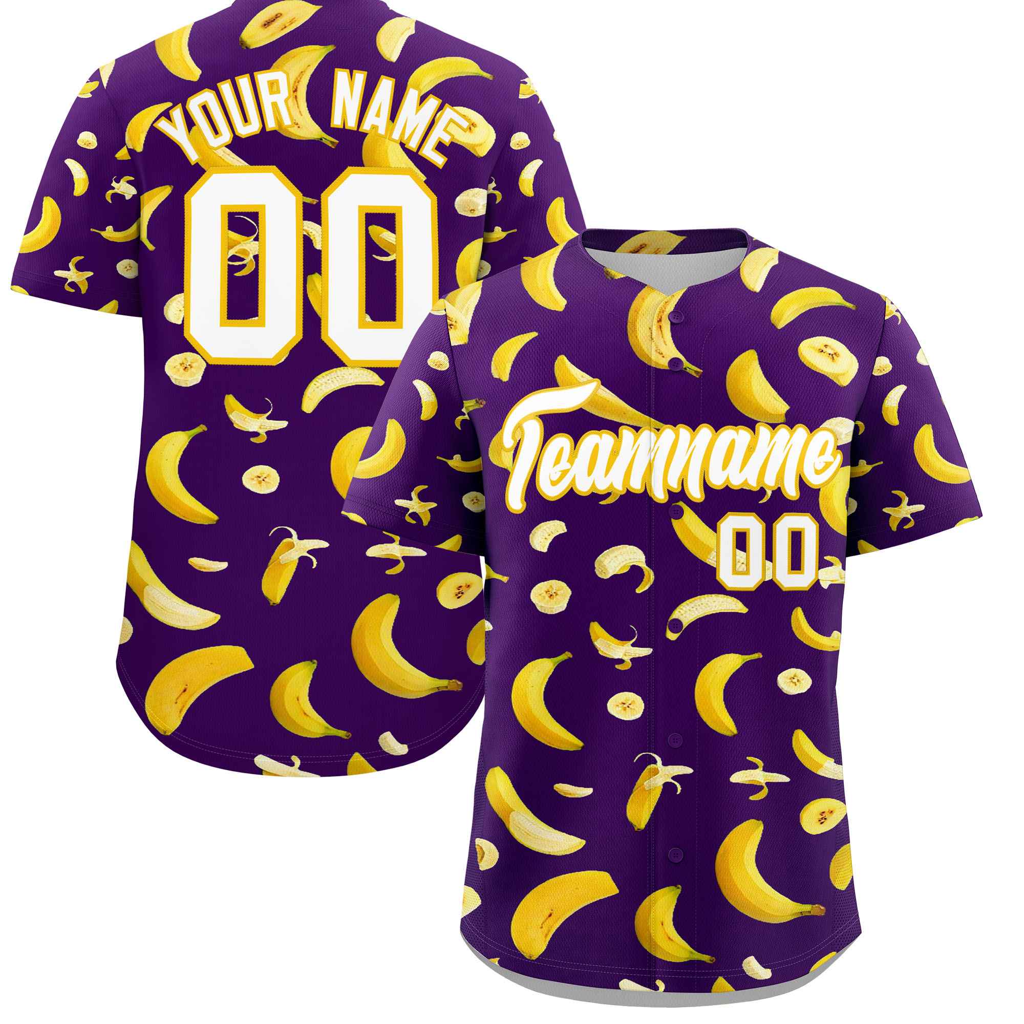 Custom Purple-02 Banana Graffiti Pattern Fashion Authentic Baseball Jersey | Graffiti Pattern | Embroidery&Dye-sublimation printing | KXKSHOP