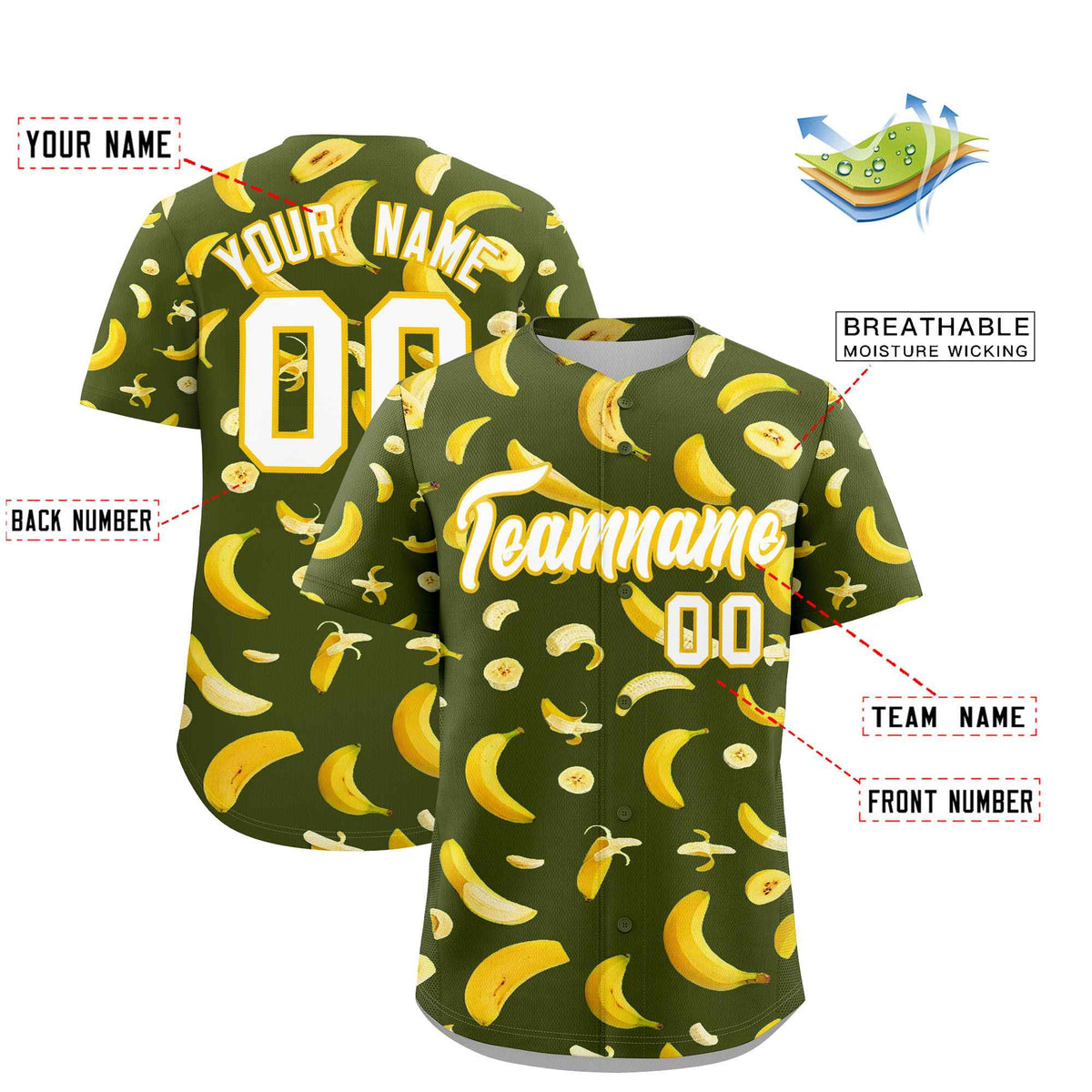 Custom Olive Banana Graffiti Pattern Fashion Authentic Baseball Jersey | Graffiti Pattern | Embroidery&Dye-sublimation printing | KXKSHOP