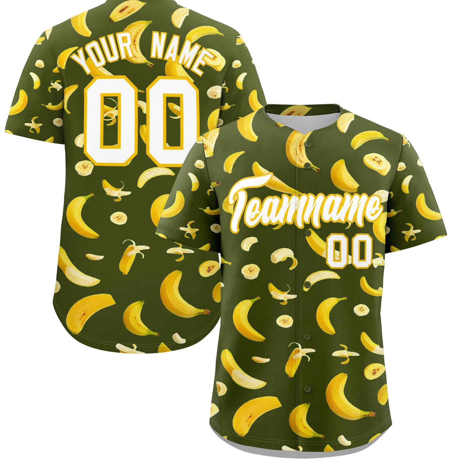 Custom Olive Banana Graffiti Pattern Fashion Authentic Baseball Jersey | Graffiti Pattern | Embroidery&Dye-sublimation printing | KXKSHOP