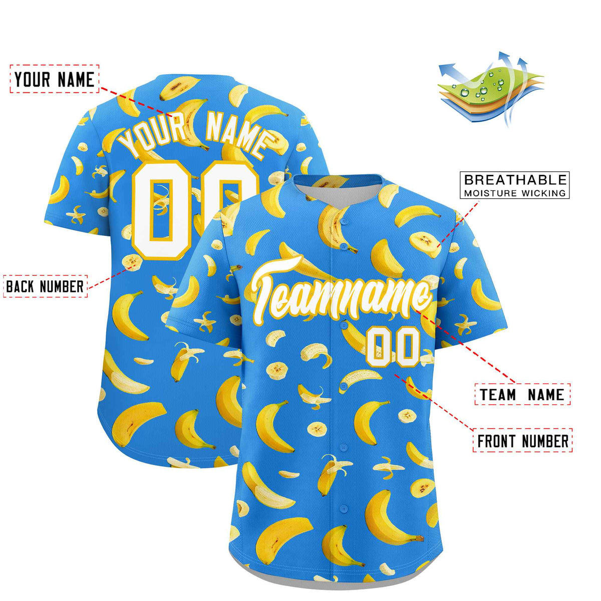Custom Light Blue Banana Graffiti Pattern Fashion Authentic Baseball Jersey | Graffiti Pattern | Embroidery&amp;Dye-sublimation printing | KXKSHOP