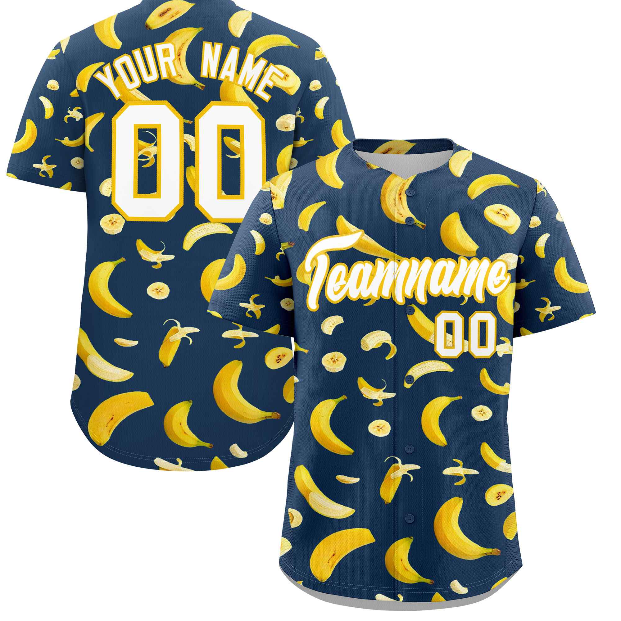 Custom Midnight Blue Banana Graffiti Pattern Fashion Authentic Baseball Jersey | Graffiti Pattern | Embroidery&Dye-sublimation printing | KXKSHOP