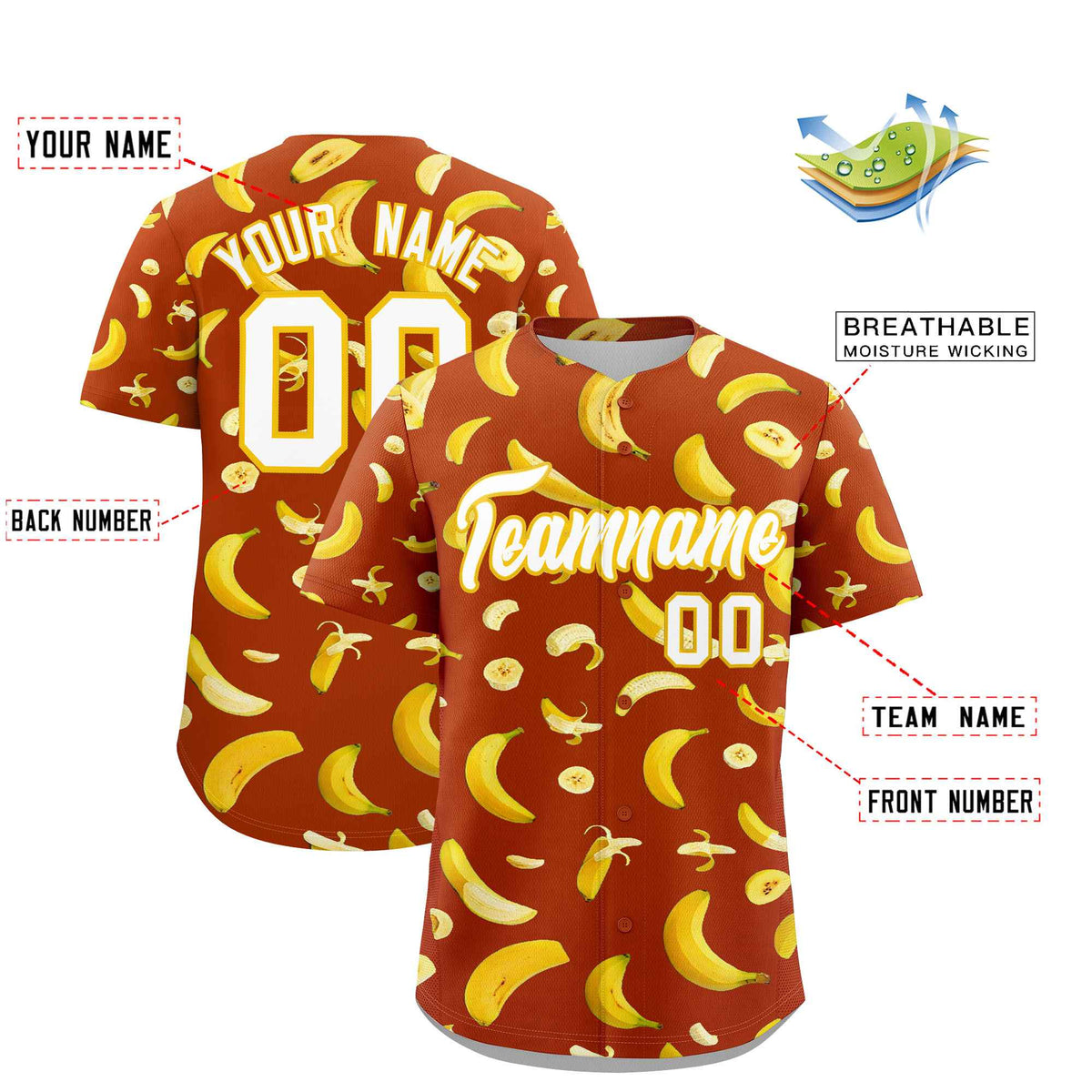 Custom Dark Orange Banana Graffiti Pattern Fashion Authentic Baseball Jersey | Graffiti Pattern | Embroidery&amp;Dye-sublimation printing | KXKSHOP