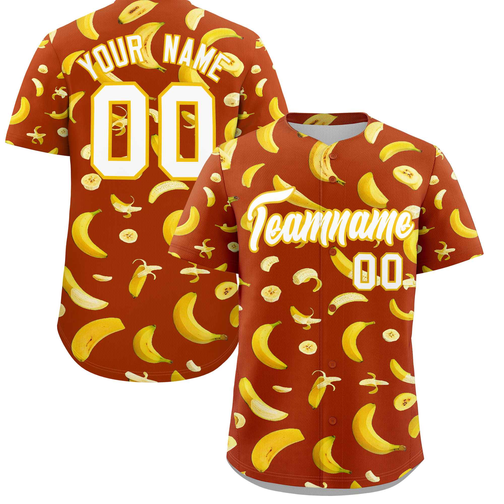 Custom Dark Orange Banana Graffiti Pattern Fashion Authentic Baseball Jersey | Graffiti Pattern | Embroidery&Dye-sublimation printing | KXKSHOP
