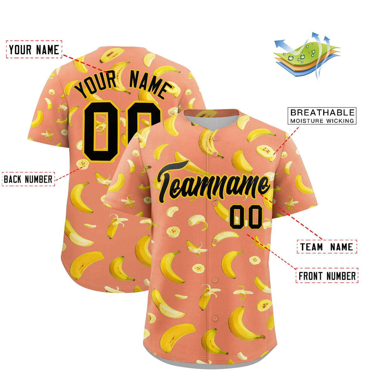 Custom Light Orange Banana Graffiti Pattern Fashion Authentic Baseball Jersey | Graffiti Pattern | Embroidery&amp;Dye-sublimation printing | KXKSHOP