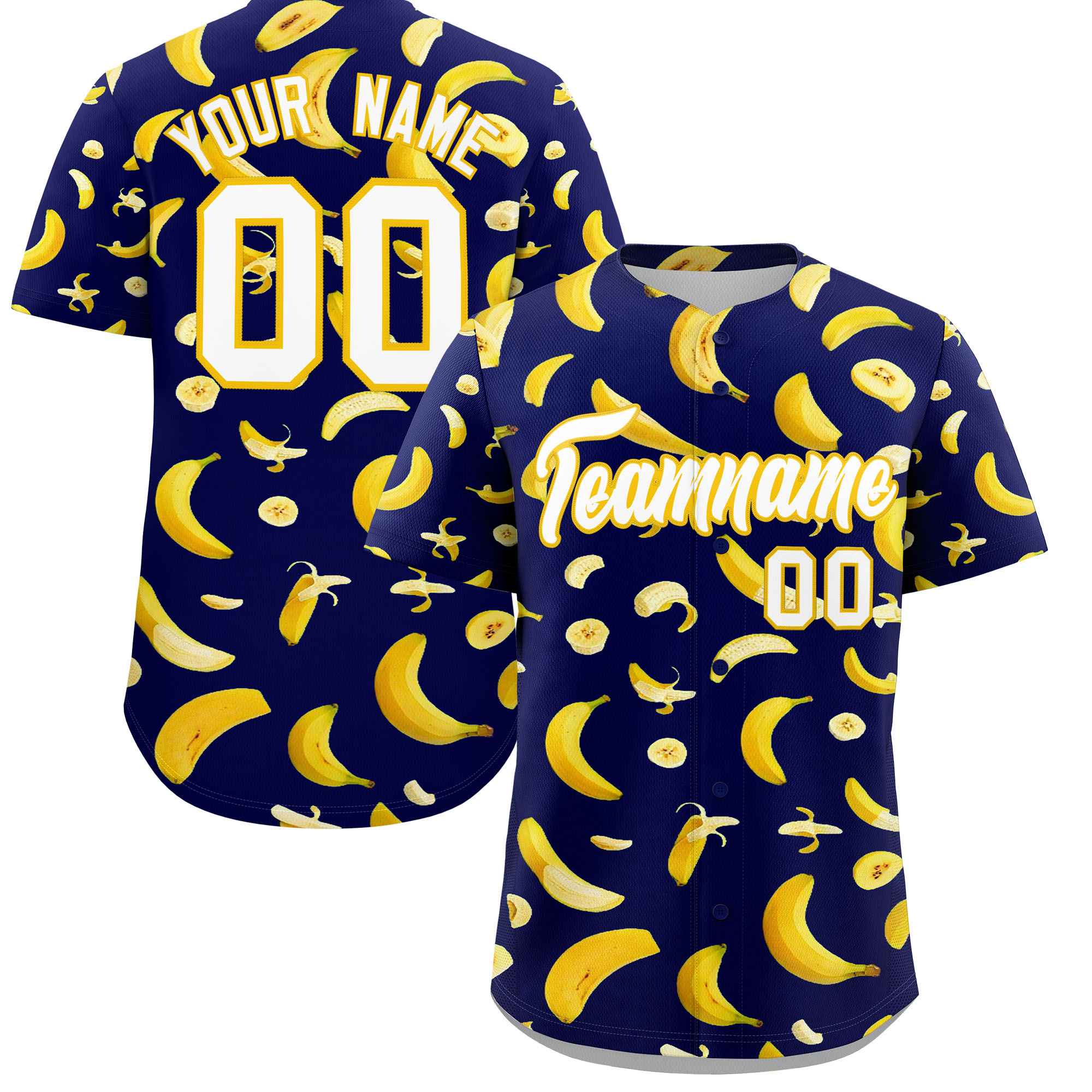 Custom Dark Blue Banana Graffiti Pattern Fashion Authentic Baseball Jersey | Graffiti Pattern | Embroidery&Dye-sublimation printing | KXKSHOP