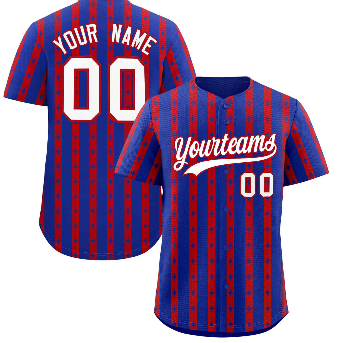 Custom Royal Blue Red Star Pattern Thick Stripes Baseball Jersey