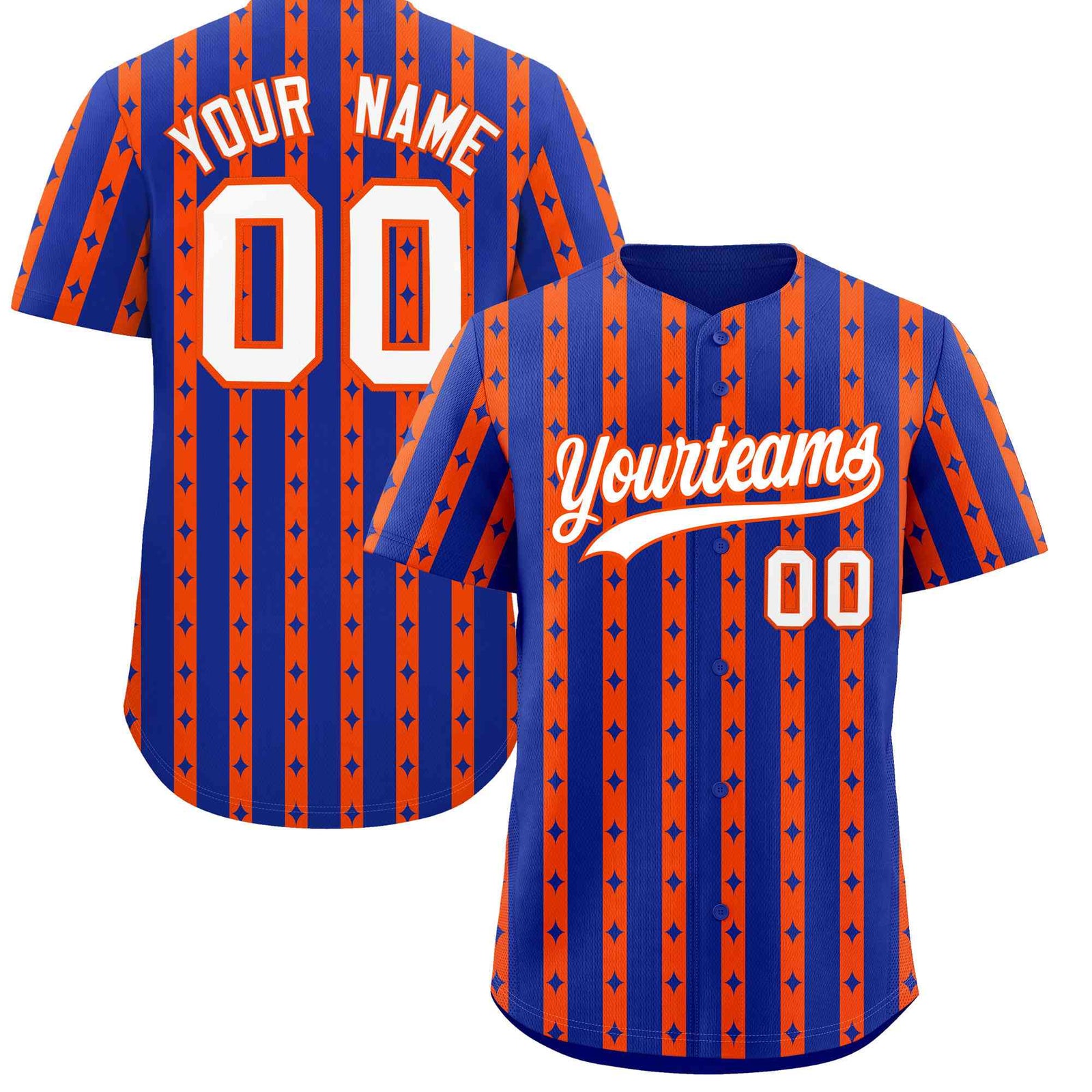 Custom Royal Blue Orange Star Pattern Thick Stripes Baseball Jersey