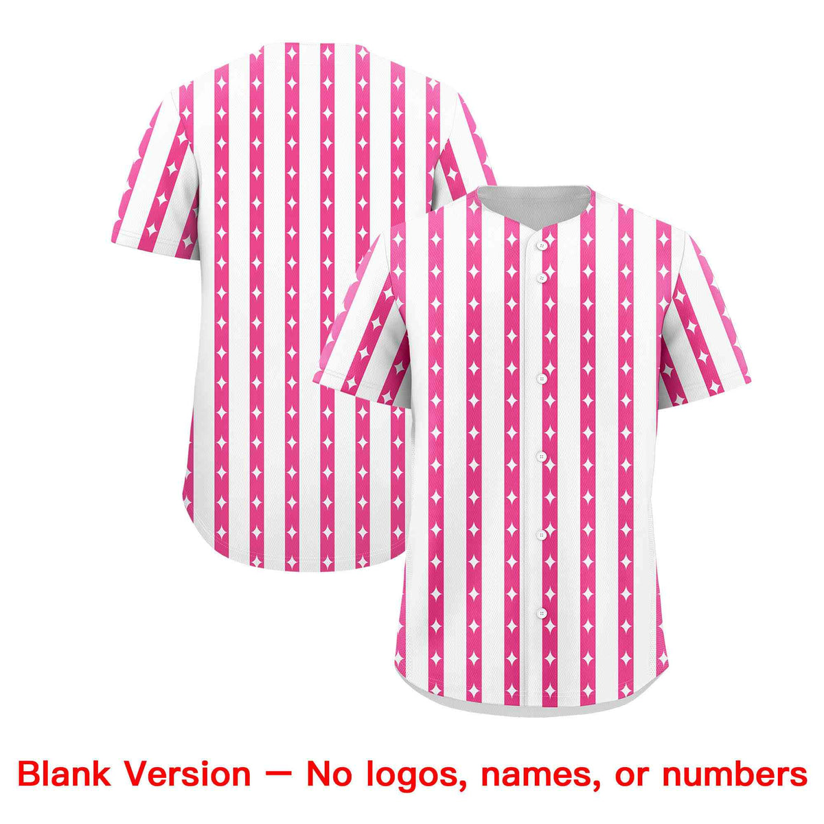 Custom White Pink Star Pattern Thick Stripes Baseball Jersey