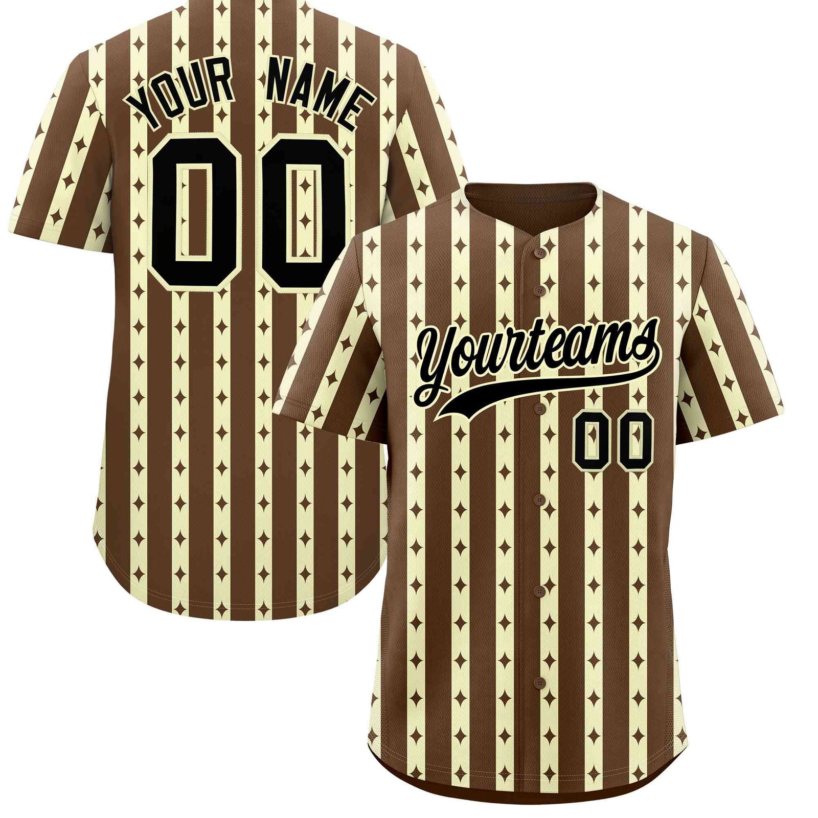 Custom Light Brown Cream Star Pattern Thick Stripes Baseball Jersey