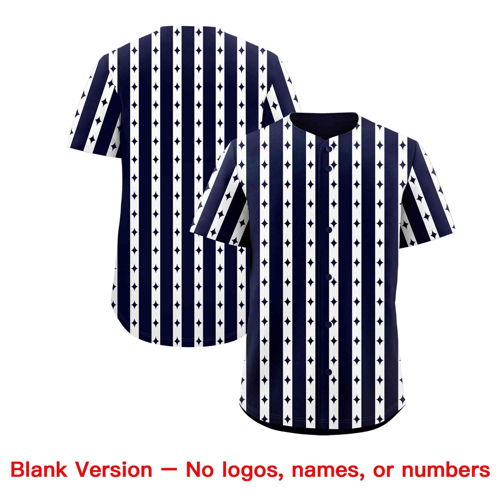 Custom Navy White Star Pattern Thick Stripes Baseball Jersey