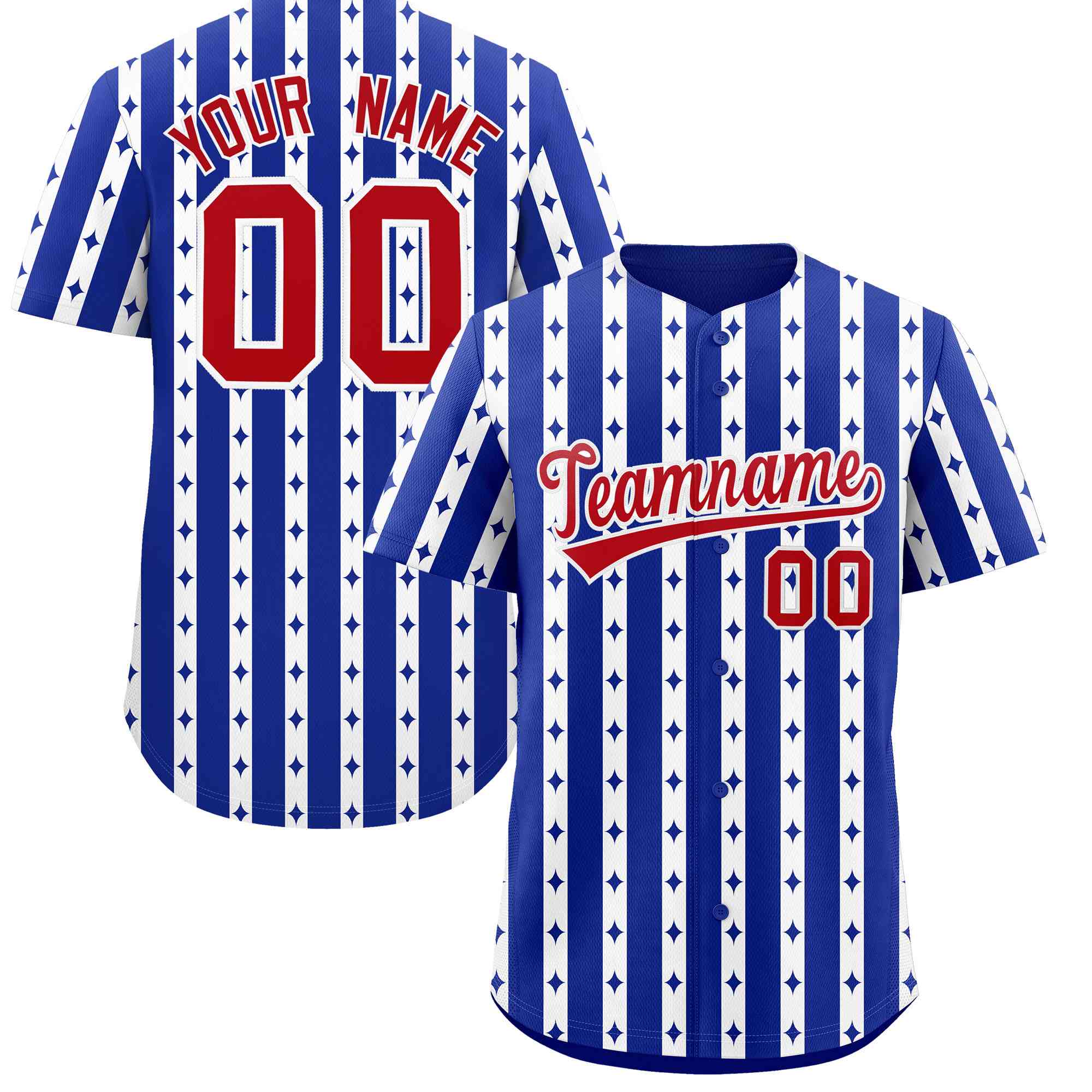 Custom Royal Blue White Star Pattern Thick Stripes Baseball Jersey| KXKSHOP