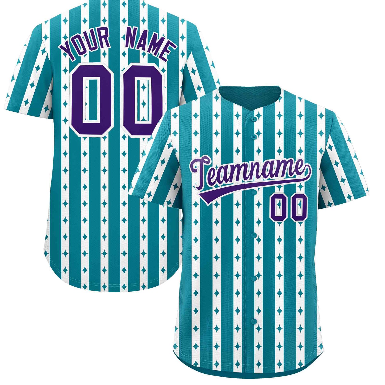 Custom Teal White Star Pattern Thick Stripes Baseball Jersey| KXKSHOP