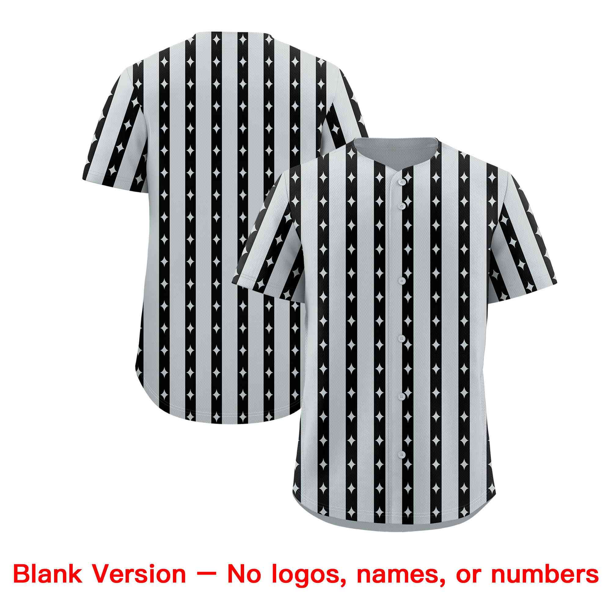 Custom Silver Black Star Pattern Thick Stripes Baseball Jersey| KXKSHOP