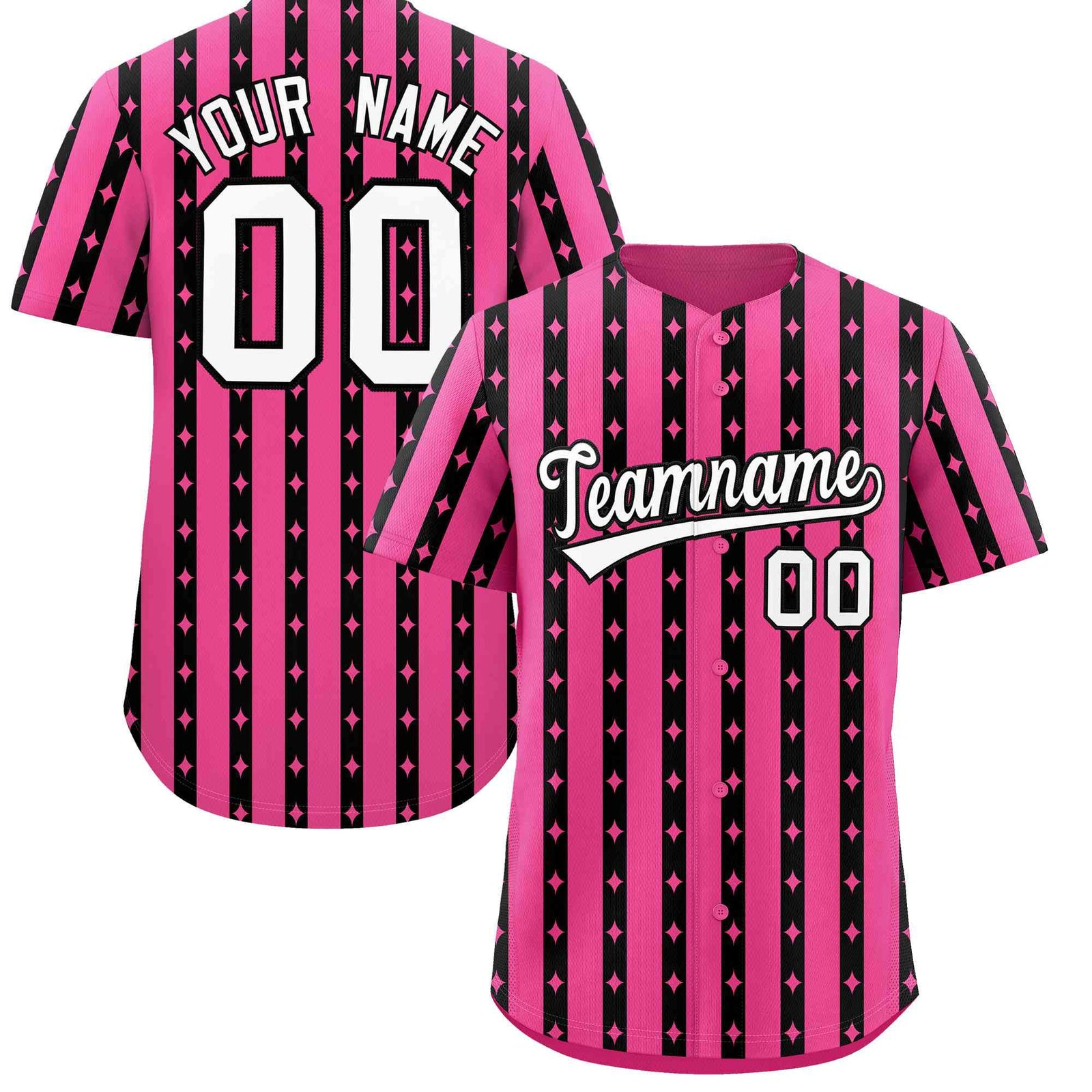 Custom Pink Black Star Pattern Thick Stripes Baseball Jersey| KXKSHOP