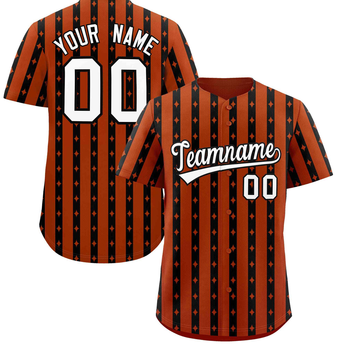 Custom Dark Orange Black Star Pattern Thick Stripes Baseball Jersey| KXKSHOP