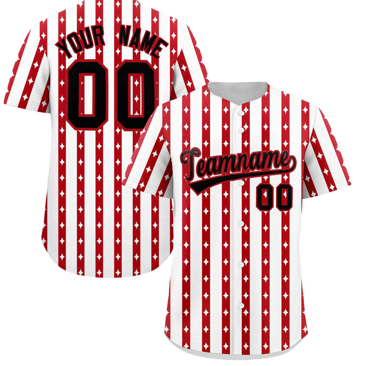 Custom White Red Star Pattern Thick Stripes Baseball Jersey| KXKSHOP