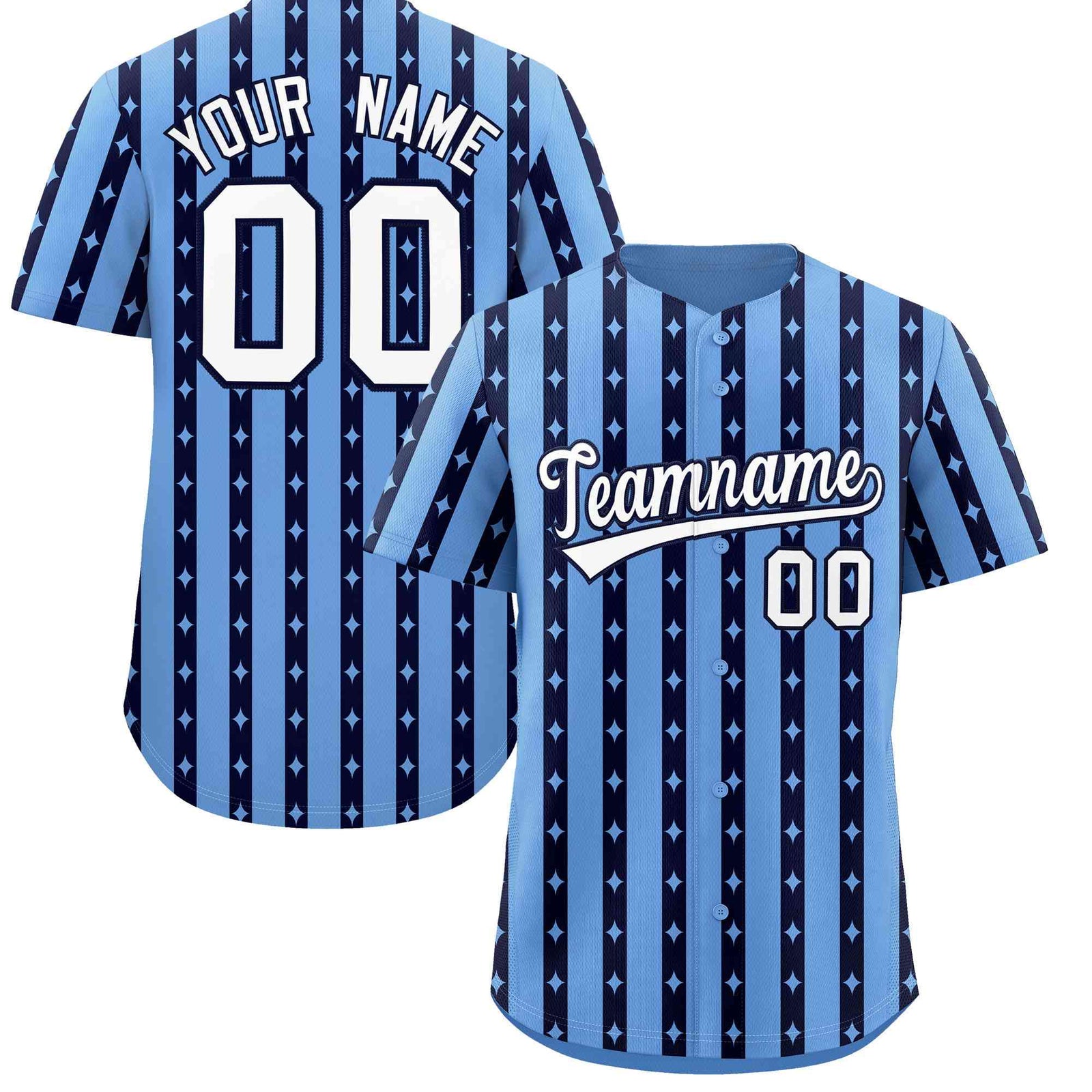 Custom Light Blue Navy Star Pattern Thick Stripes Baseball Jersey| KXKSHOP
