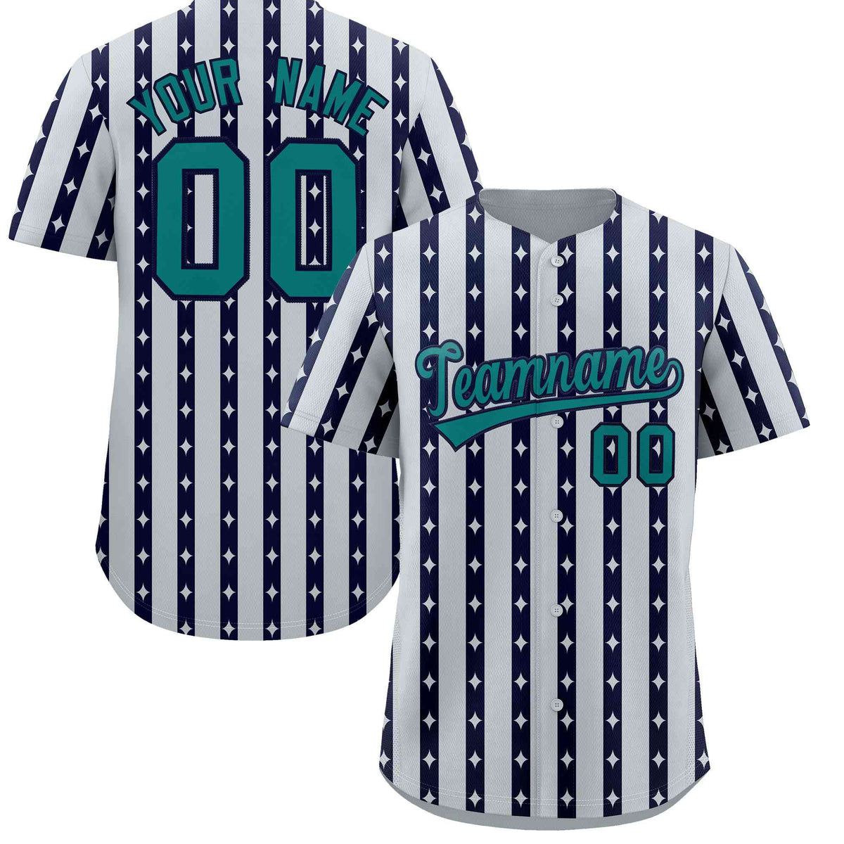 Custom Silver Navy Star Pattern Thick Stripes Baseball Jersey| KXKSHOP
