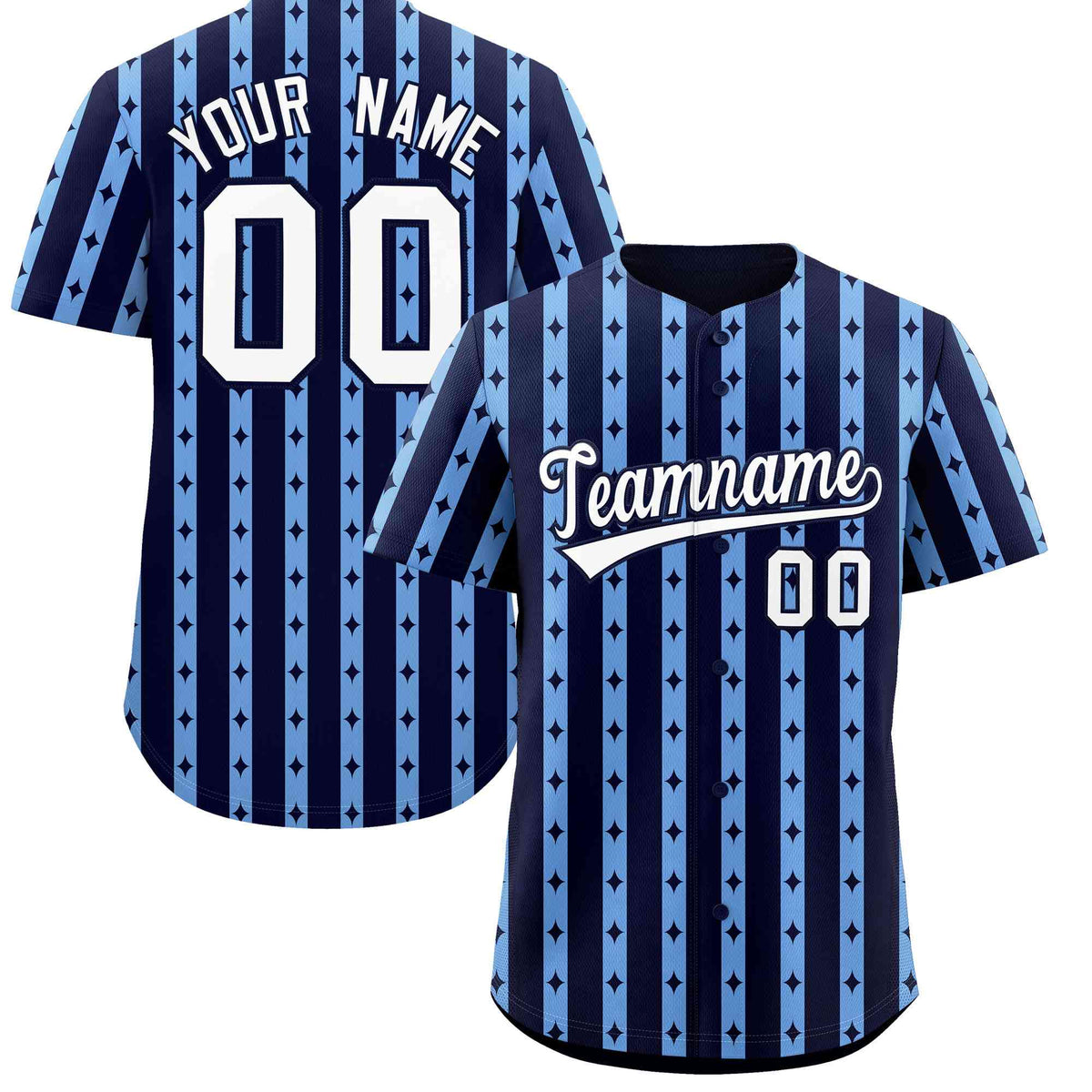 Custom Navy Light Blue Star Pattern Thick Stripes Baseball Jersey| KXKSHOP