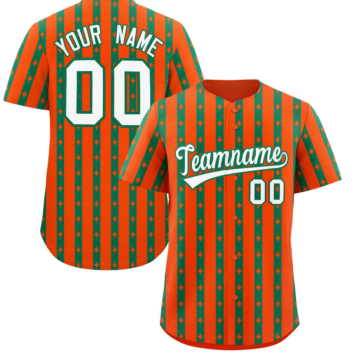 Custom Orange Kelly Green Star Pattern Thick Stripes Baseball Jersey| KXKSHOP