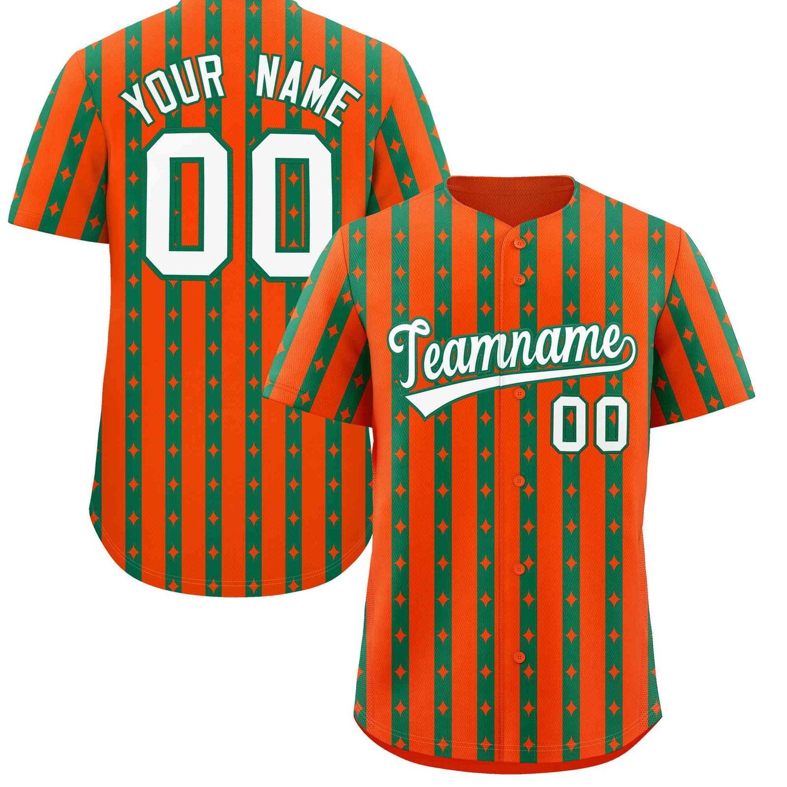 Custom Orange Kelly Green Star Pattern Thick Stripes Baseball Jersey| KXKSHOP