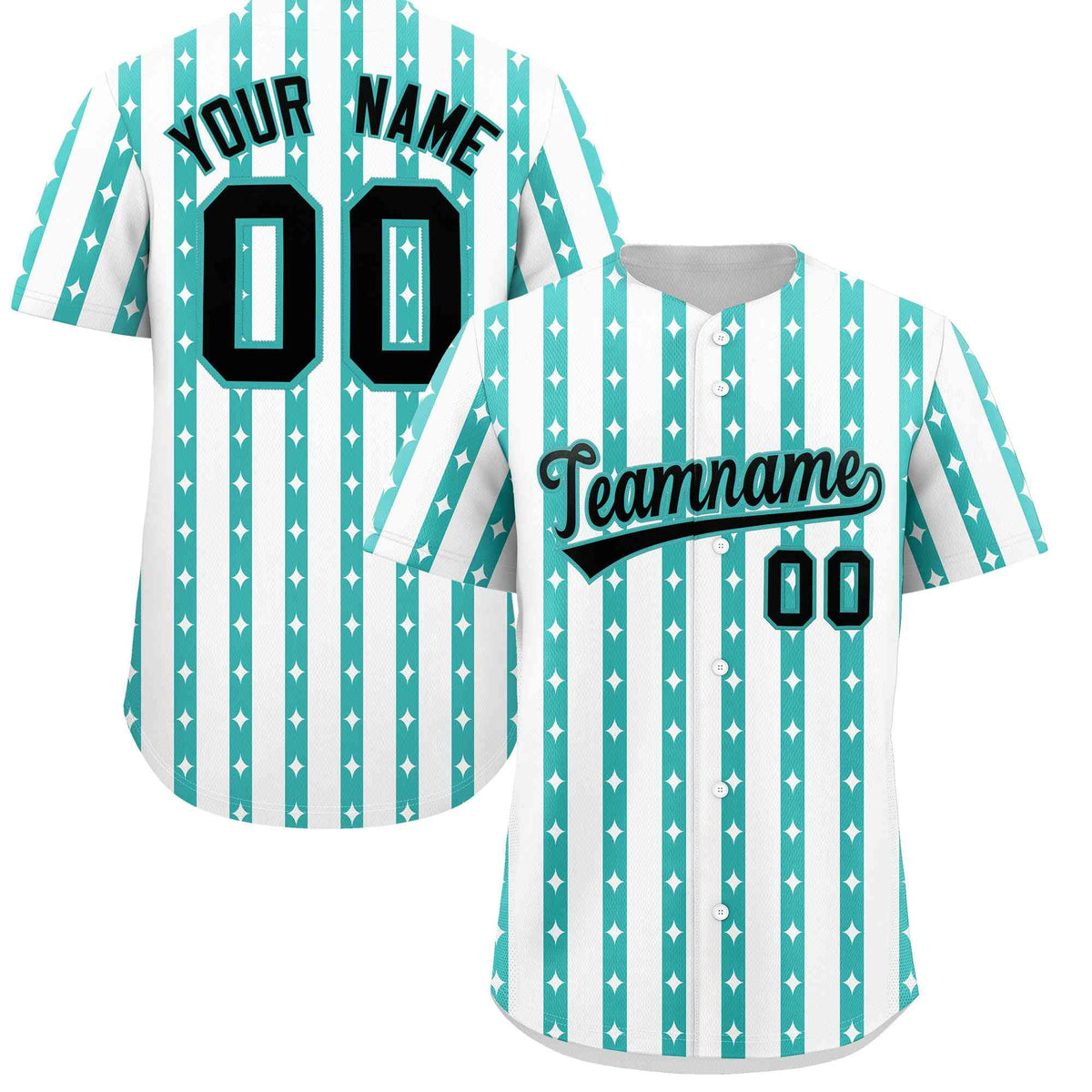 Custom White Teal Star Pattern Thick Stripes Baseball Jersey| KXKSHOP