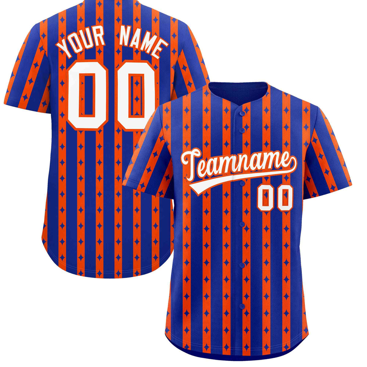 Custom Royal Blue Orange Star Pattern Thick Stripes Baseball Jersey| KXKSHOP