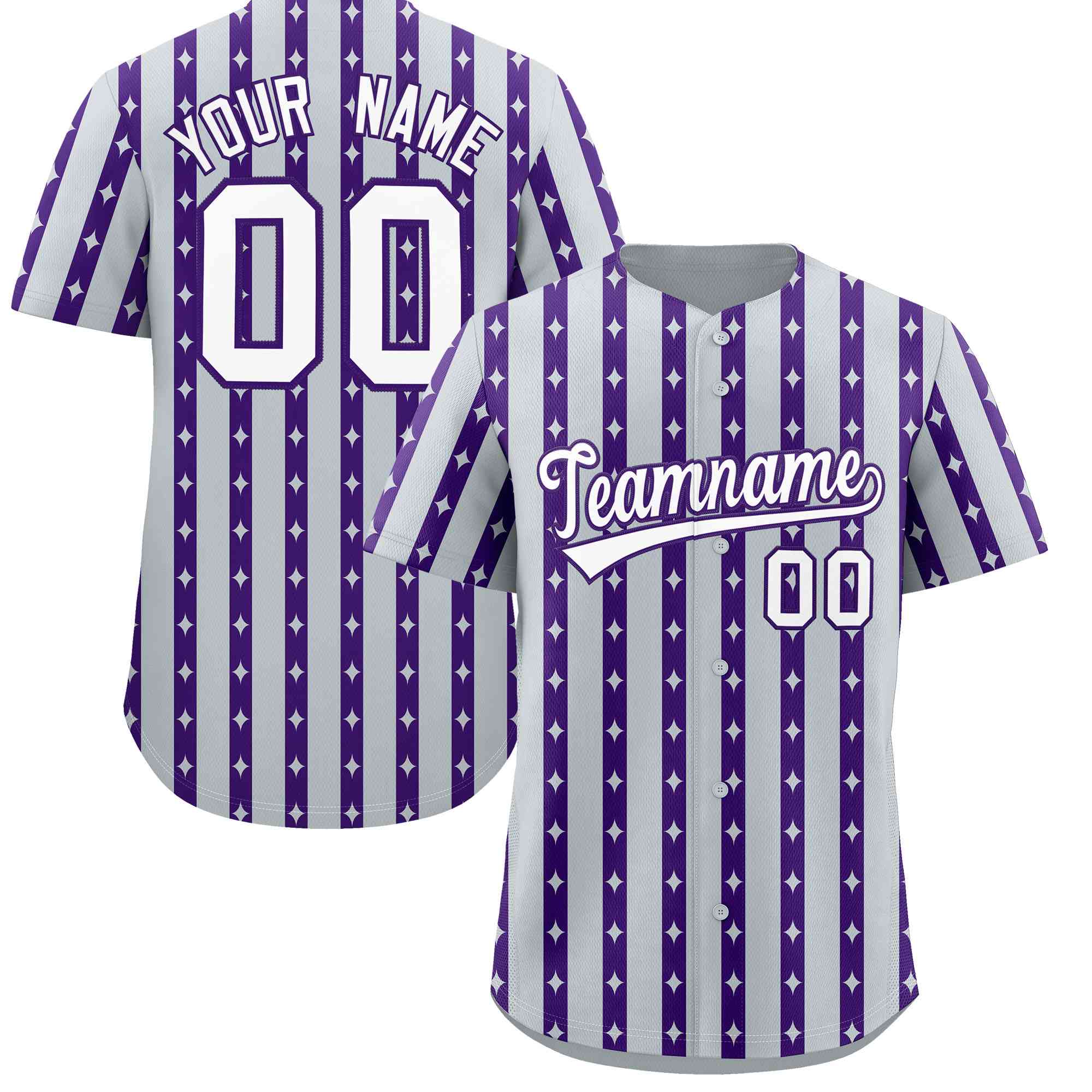 Custom Silver Purple Star Pattern Thick Stripes Baseball Jersey| KXKSHOP