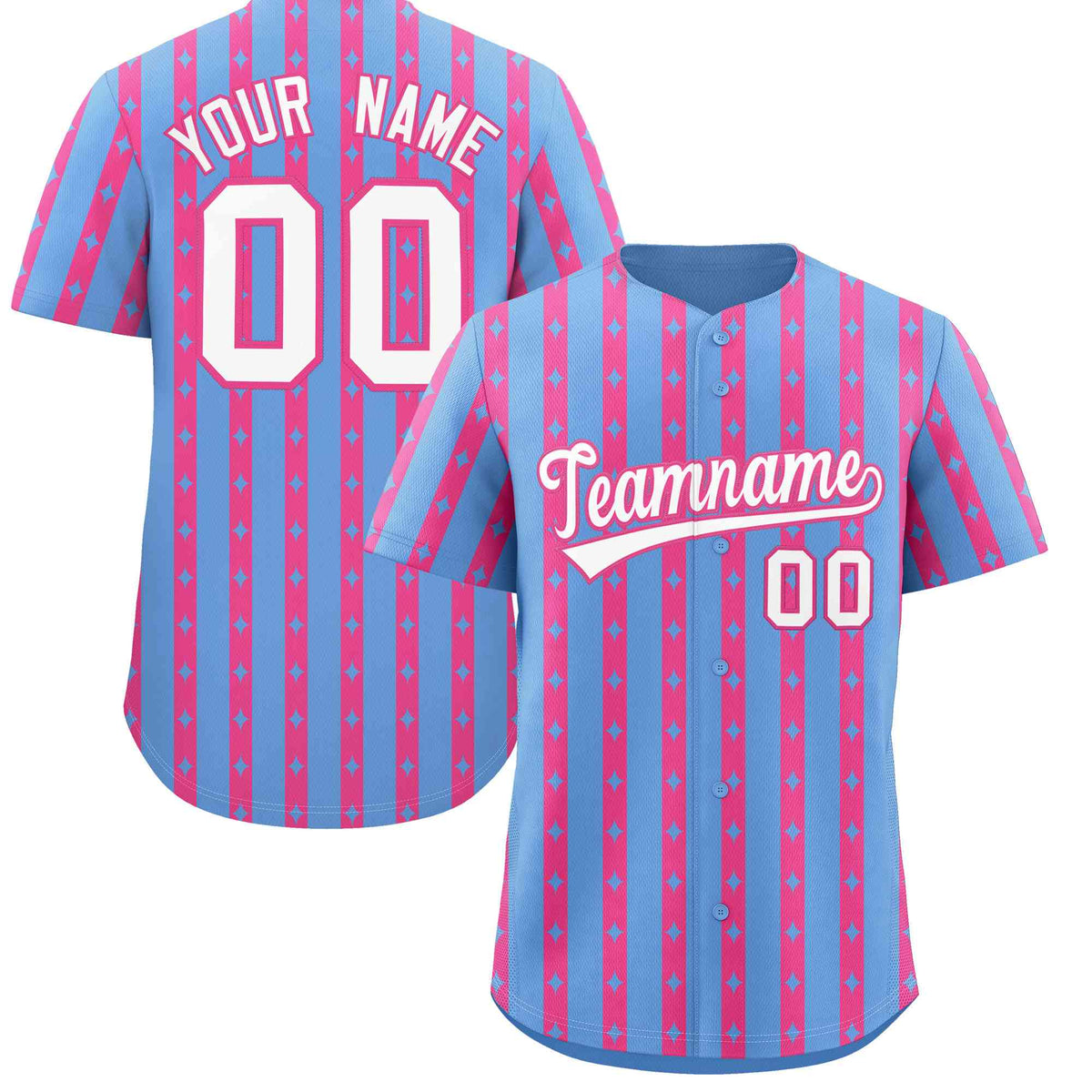 Custom Light Blue Pink Star Pattern Thick Stripes Baseball Jersey| KXKSHOP