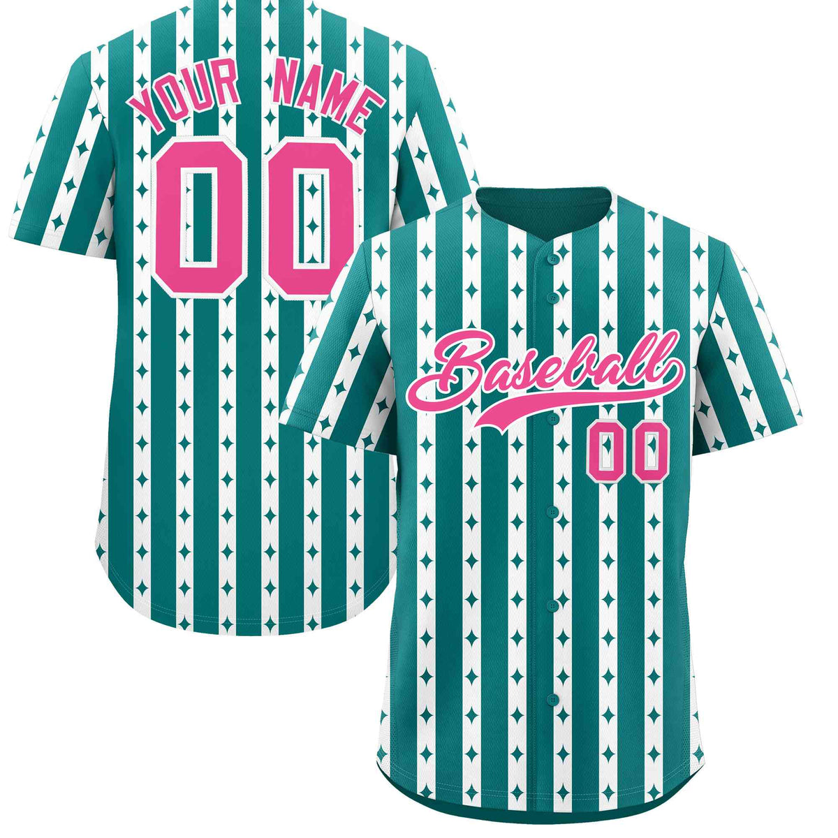 Custom Aqua White Star Pattern Thick Stripes Baseball Jersey