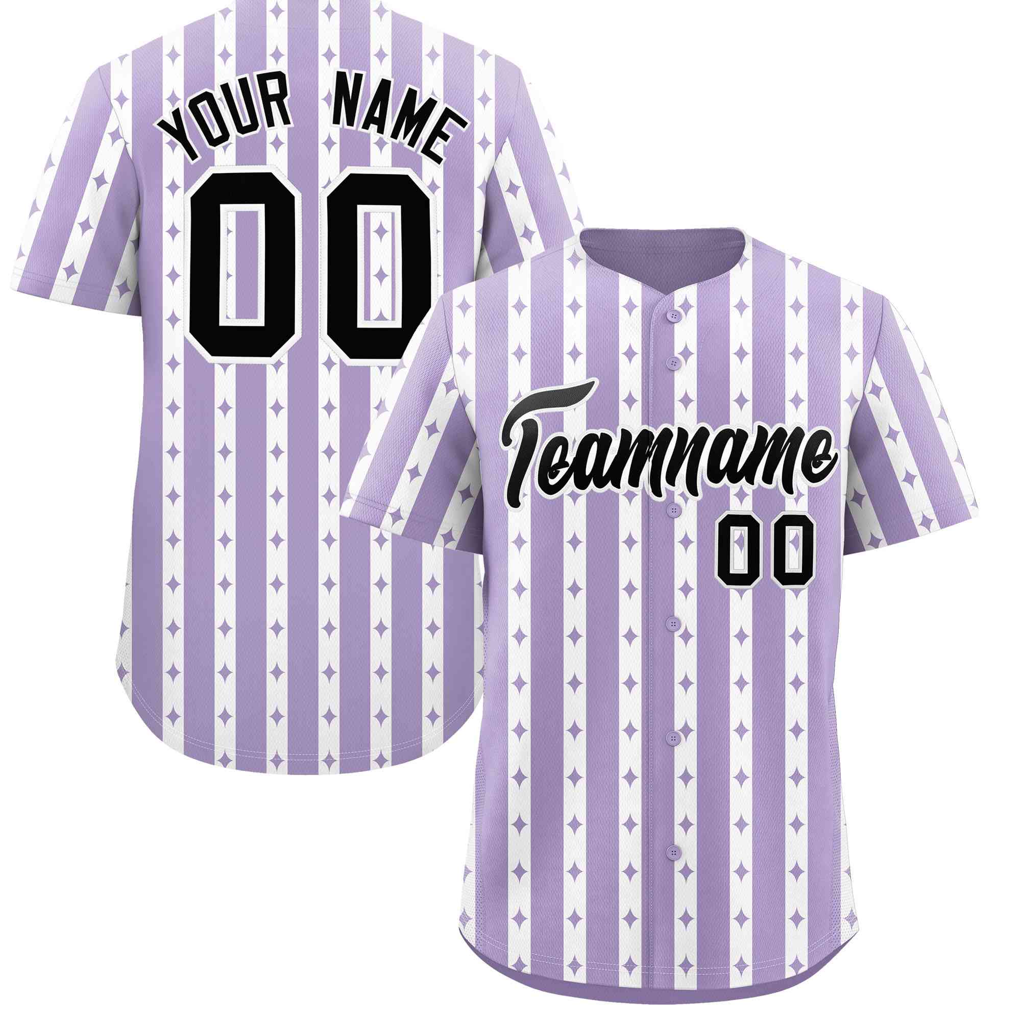 Custom Light Purple White Star Pattern Thick Stripes Baseball Jersey
