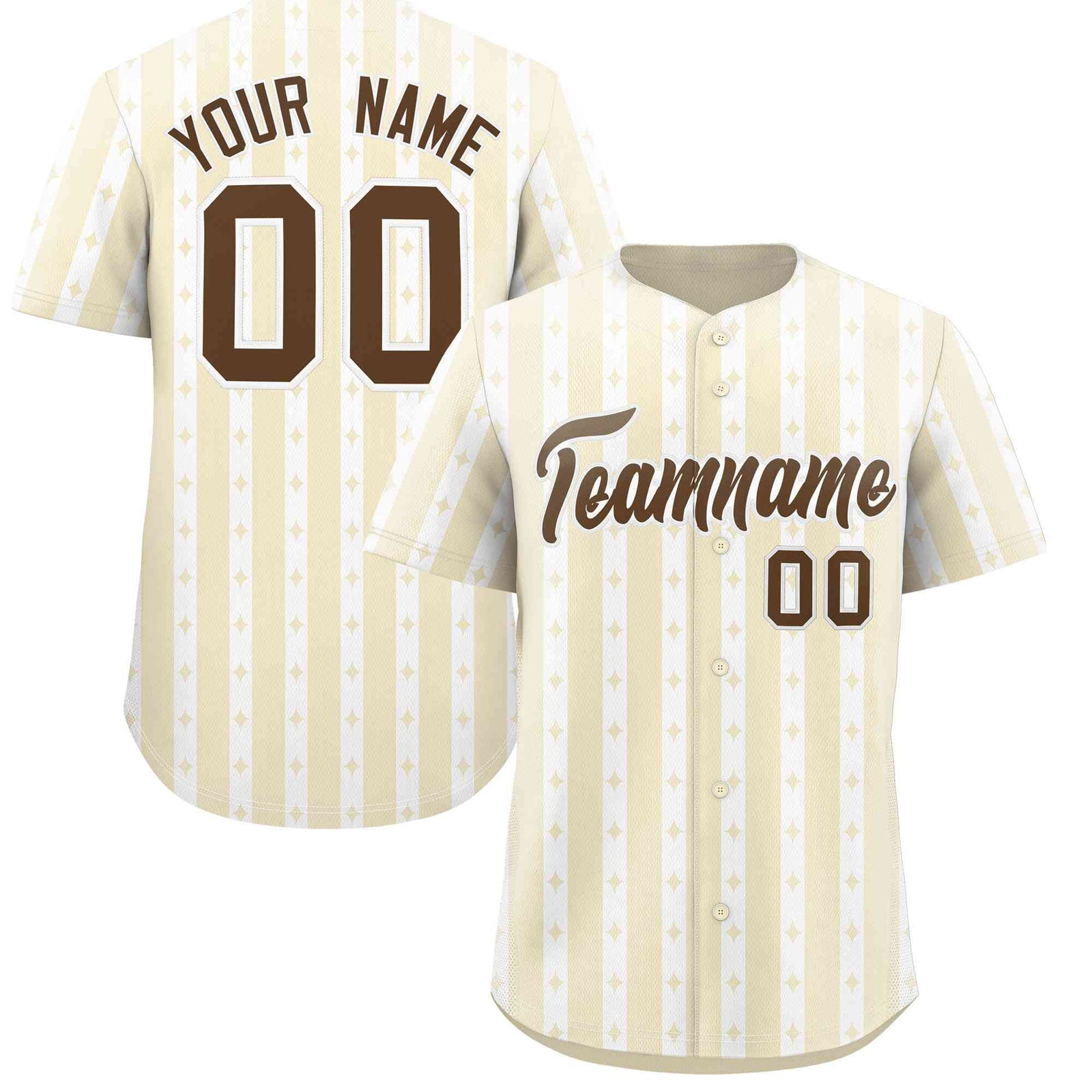 Custom Cream White Star Pattern Thick Stripes Baseball Jersey