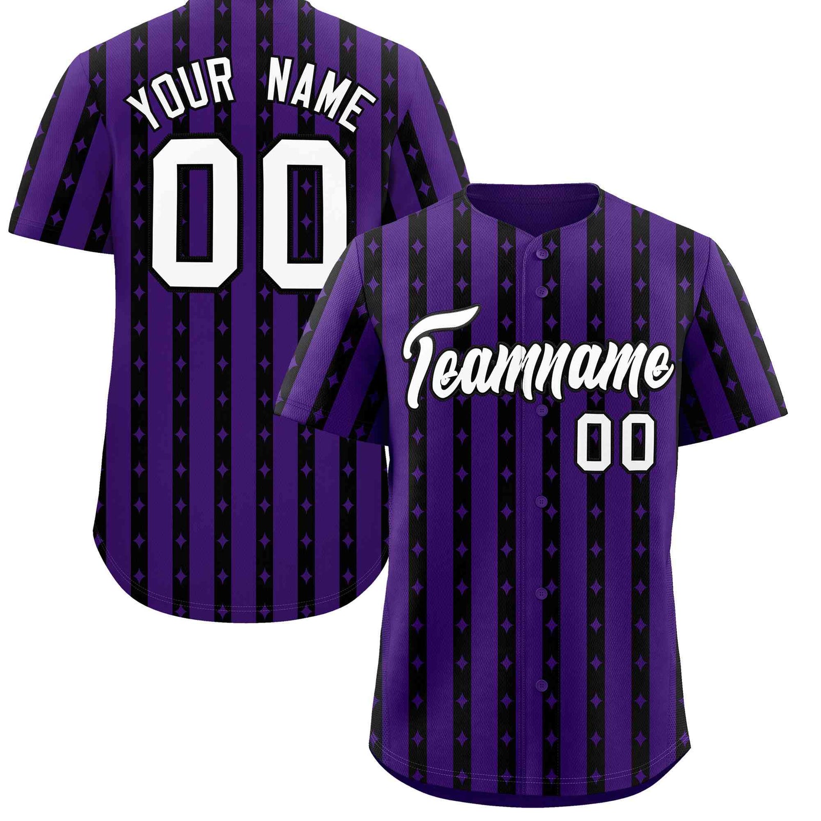 Custom Purple Black Star Pattern Thick Stripes Baseball Jersey