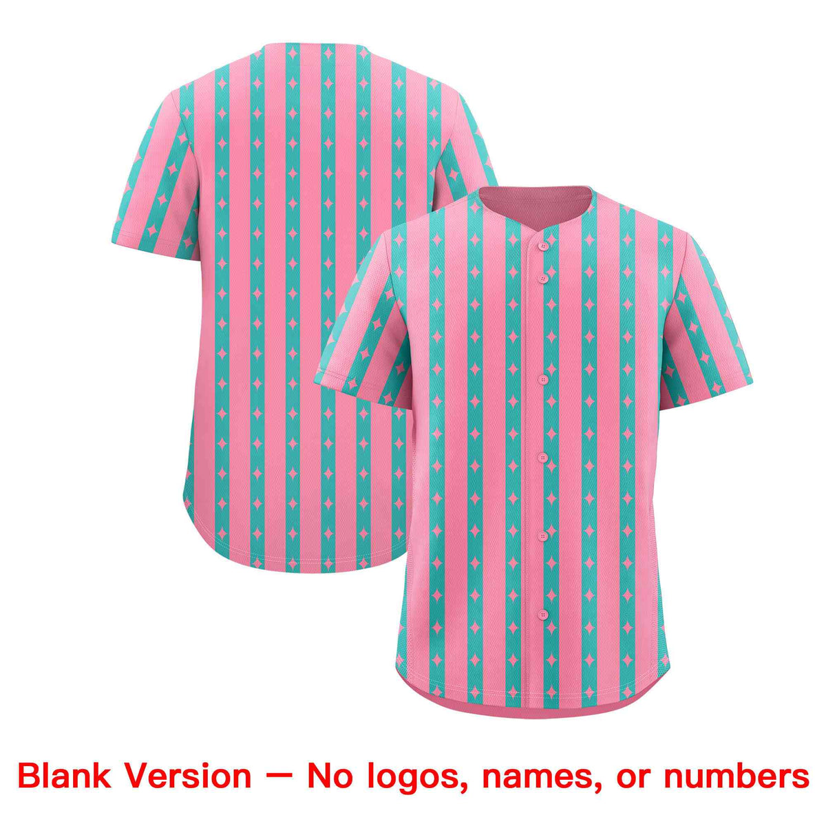 Custom Light Pink Teal Star Pattern Thick Stripes Baseball Jersey