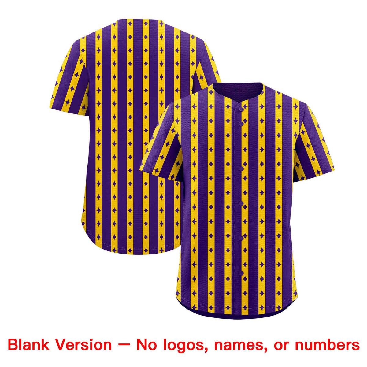 Custom Purple Gold Star Pattern Thick Stripes Baseball Jersey