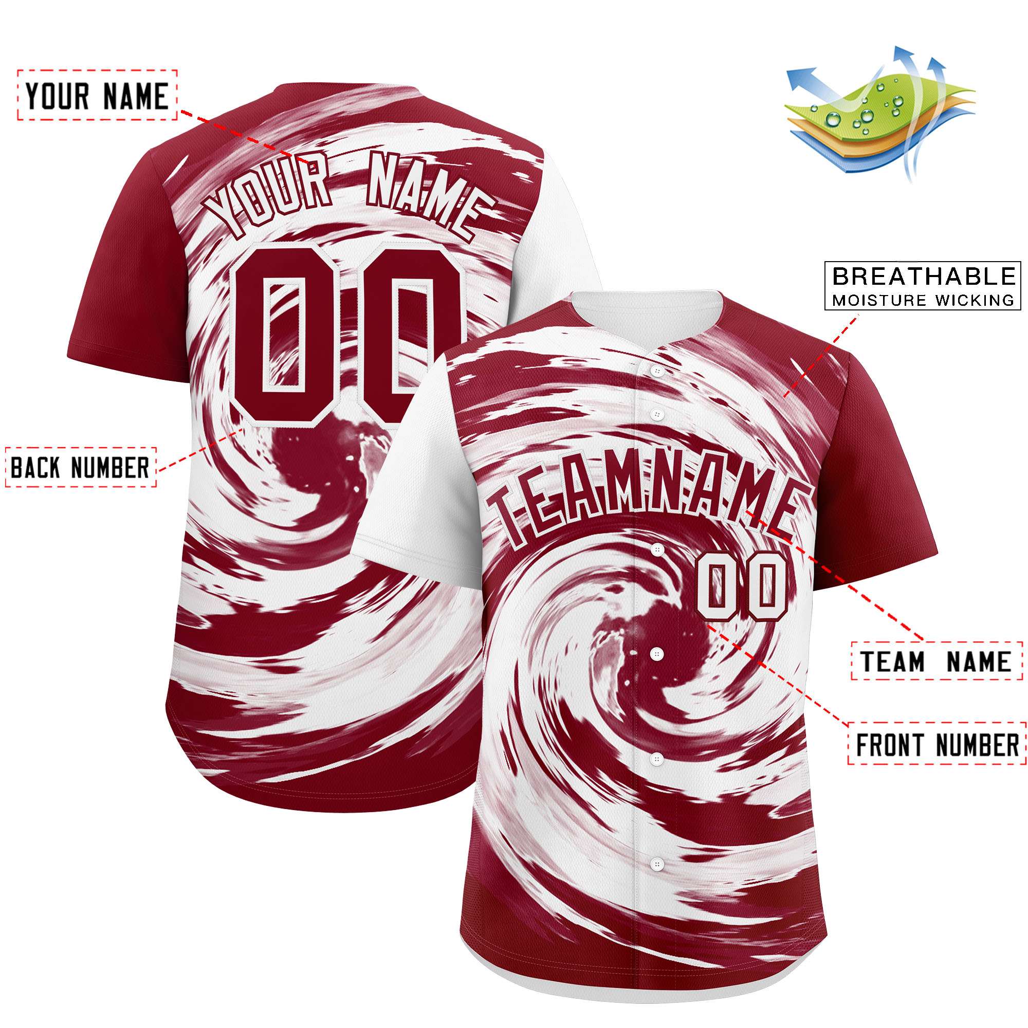 Custom White Crimson Swirl Graffiti Pattern Authentic Baseball Jersey
