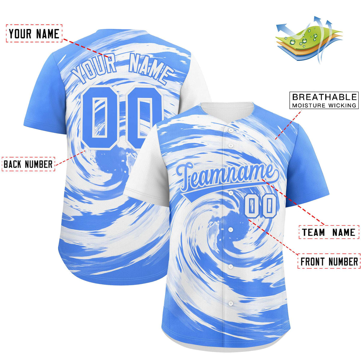 Custom White Powder Blue Swirl Graffiti Pattern Authentic Baseball Jersey