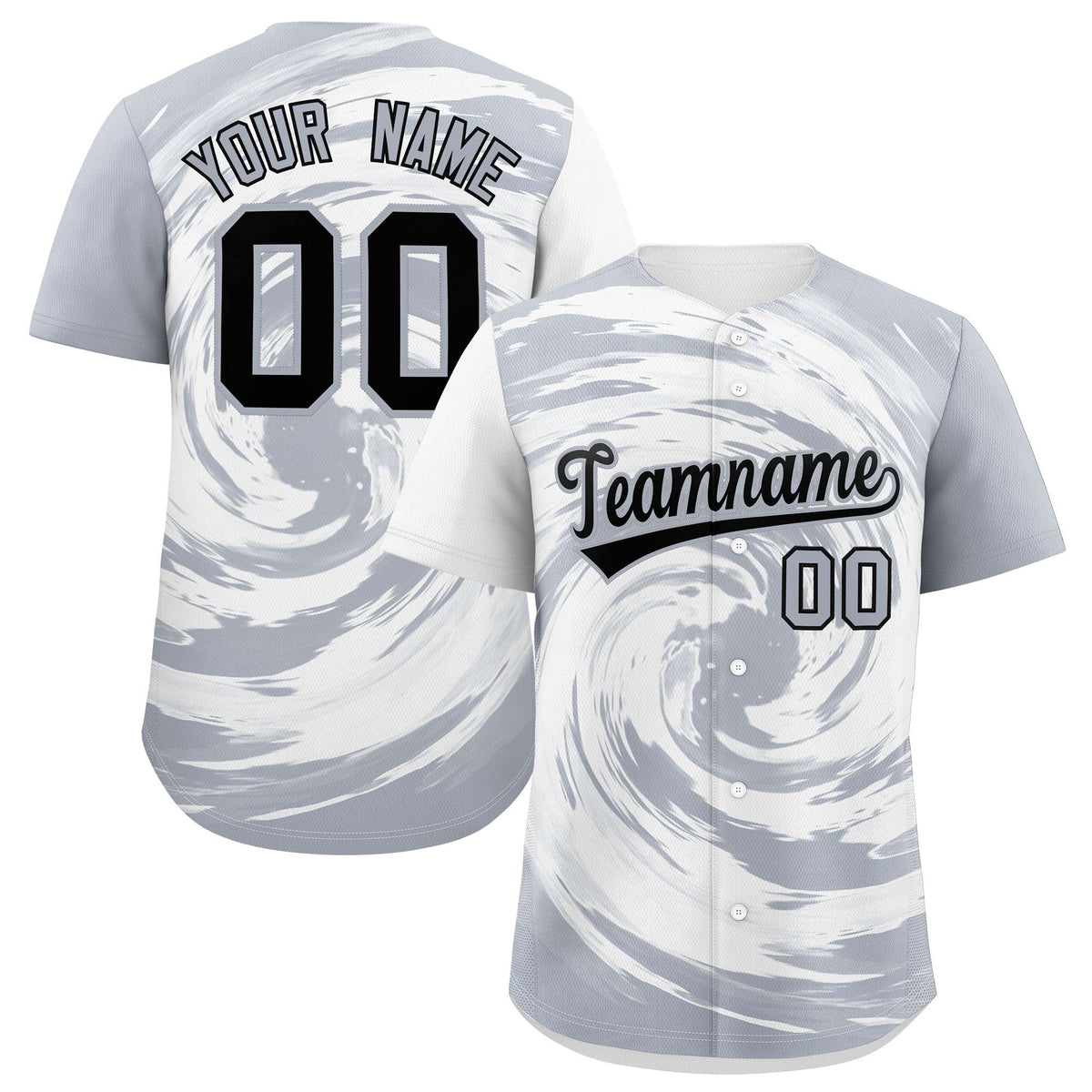 Custom White Silver Swirl Graffiti Pattern Authentic Baseball Jersey