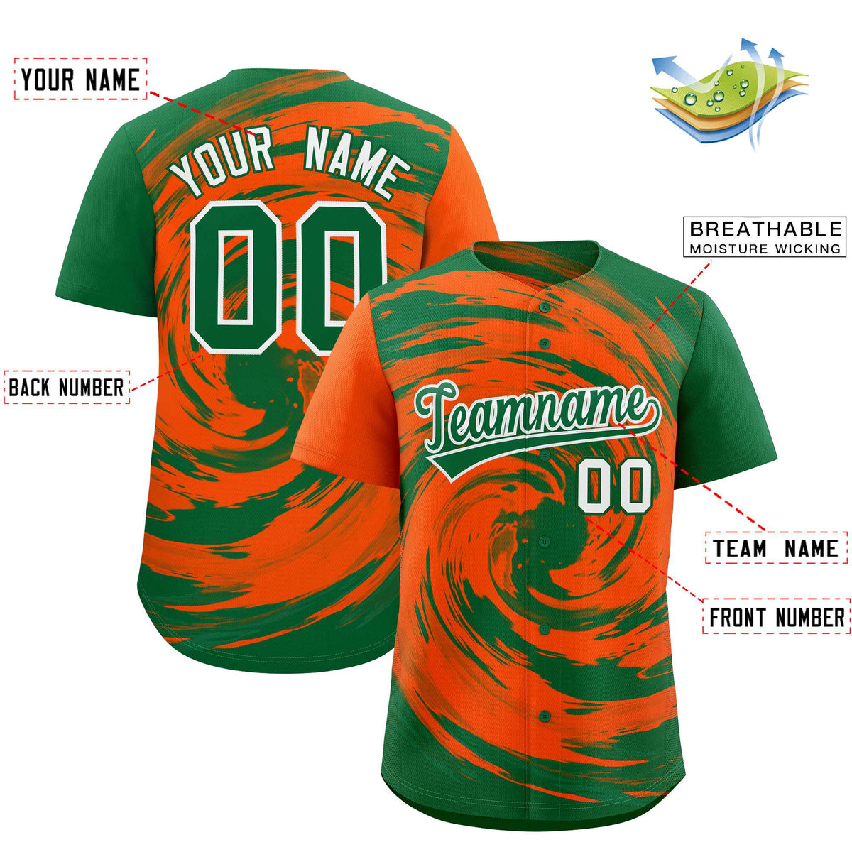 Custom Orange Kelly Green Swirl Graffiti Pattern Authentic Baseball Jersey