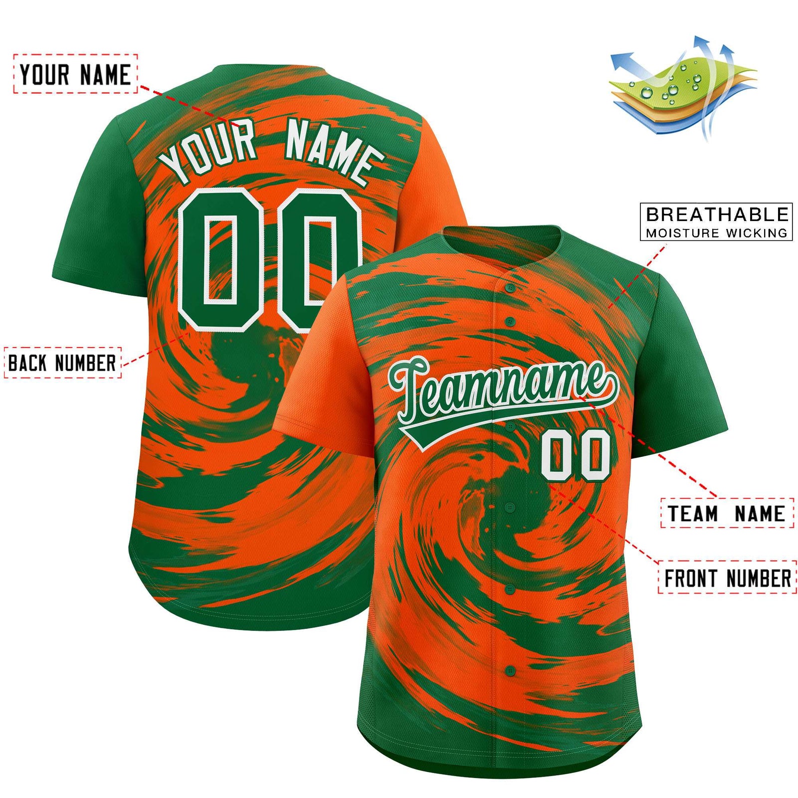 Custom Orange Kelly Green Swirl Graffiti Pattern Authentic Baseball Jersey