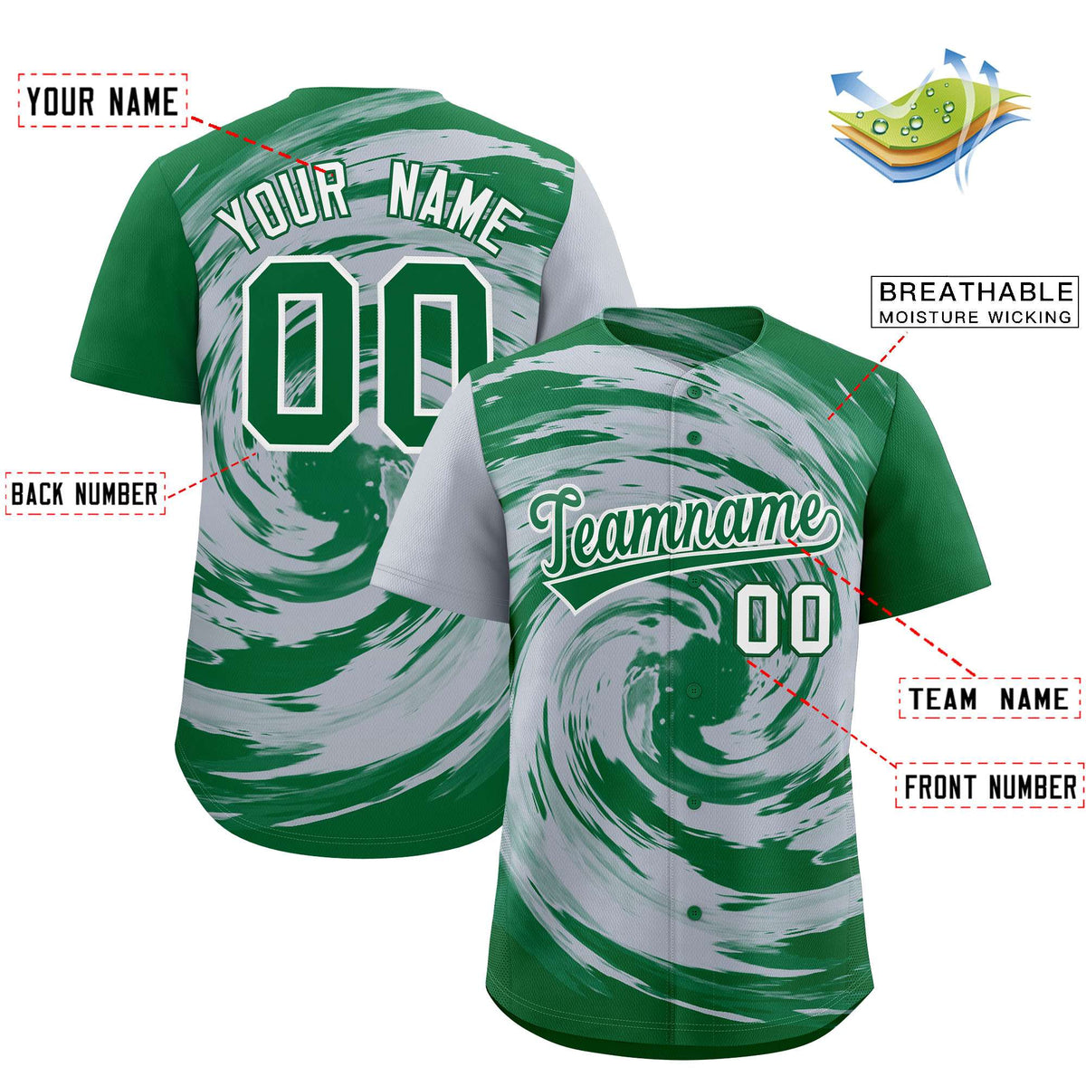 Custom Silver Kelly Green Swirl Graffiti Pattern Authentic Baseball Jersey